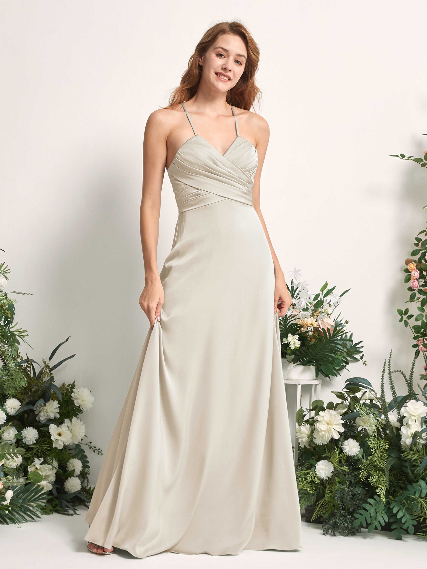 Allison Champagne Satin Sleeveless Maxi Dress