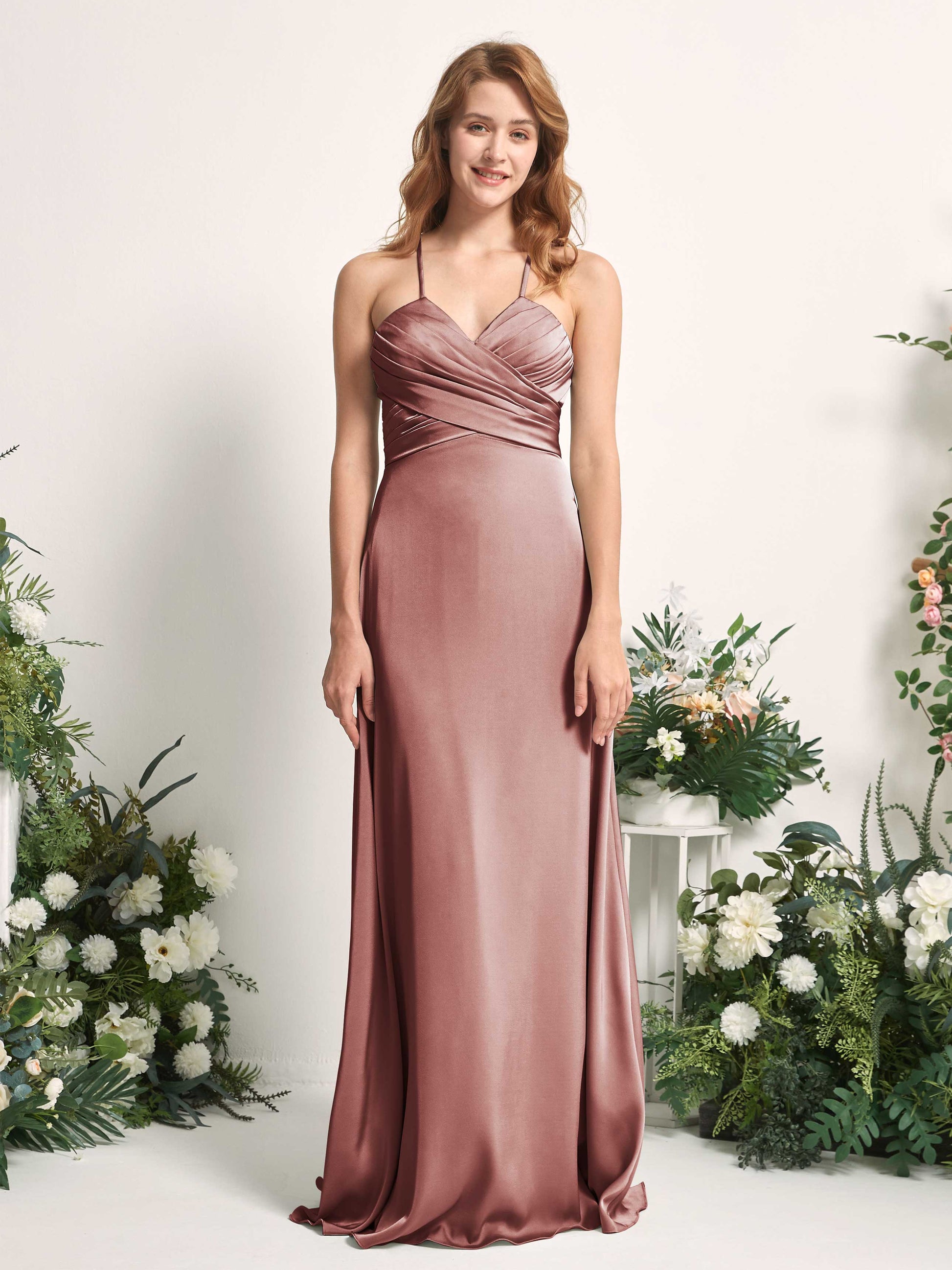 Allison Desert Rose Satin Sleeveless Maxi Dress