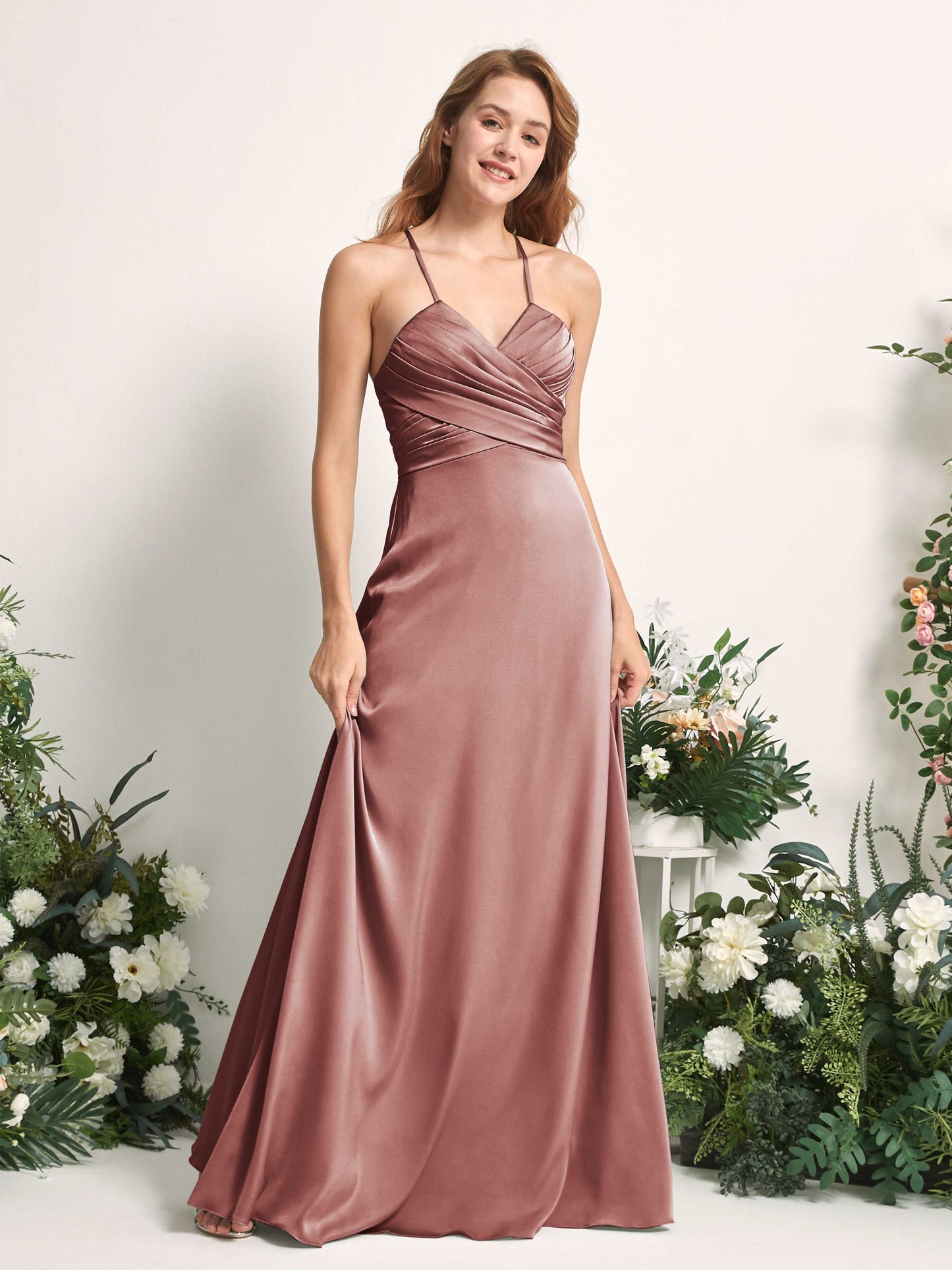 Allison Desert Rose Satin Sleeveless Maxi Dress