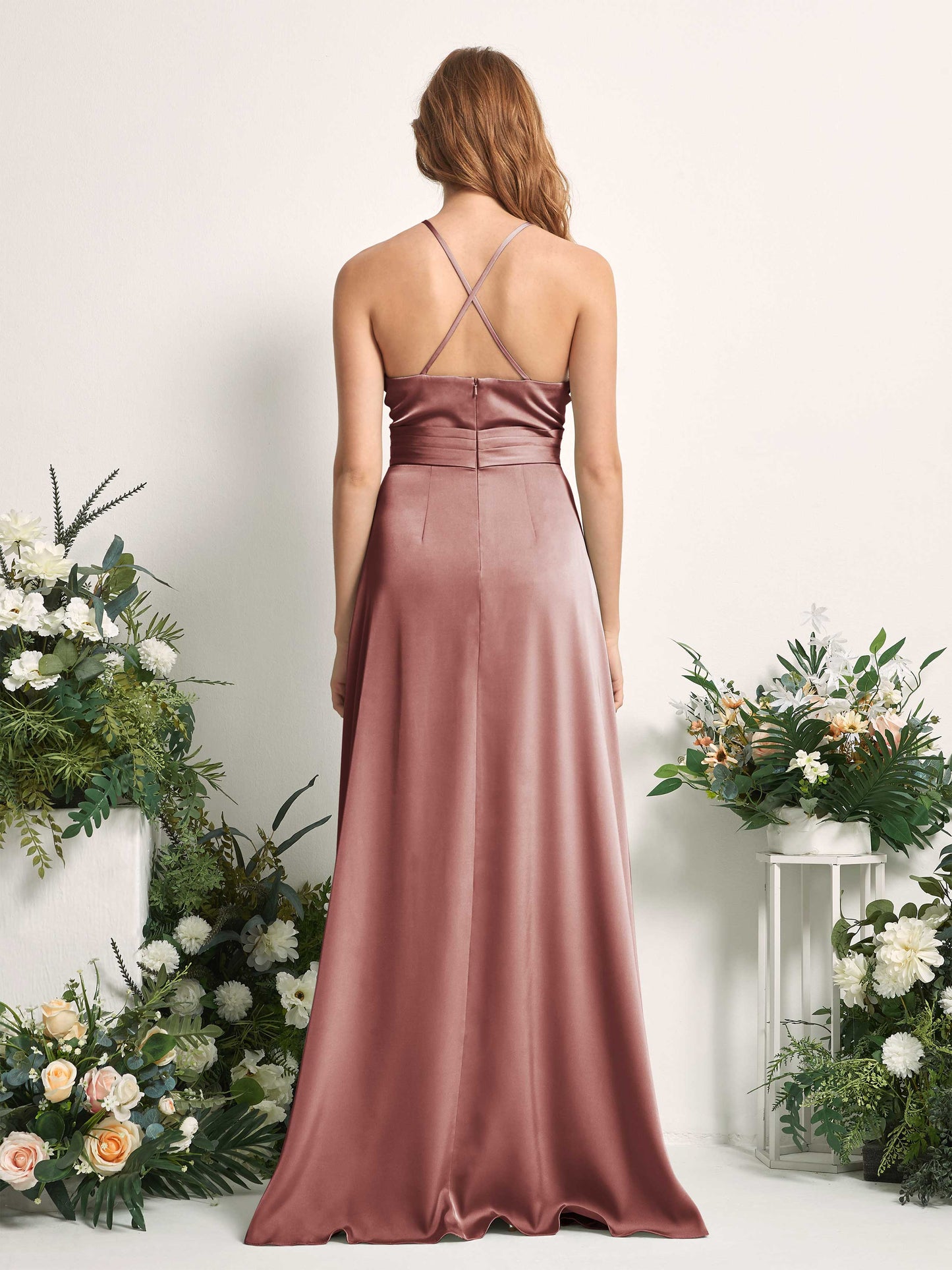 Allison Desert Rose Satin Sleeveless Maxi Dress