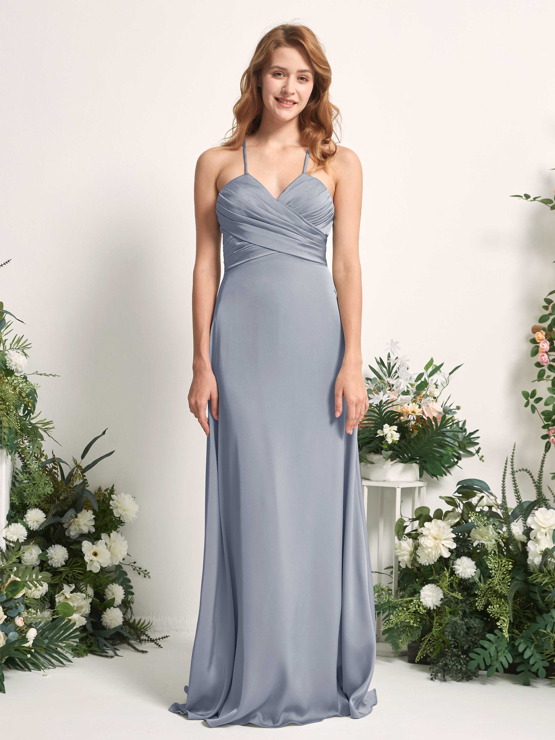 Allison Dusty Blue Satin Sleeveless Maxi Dress