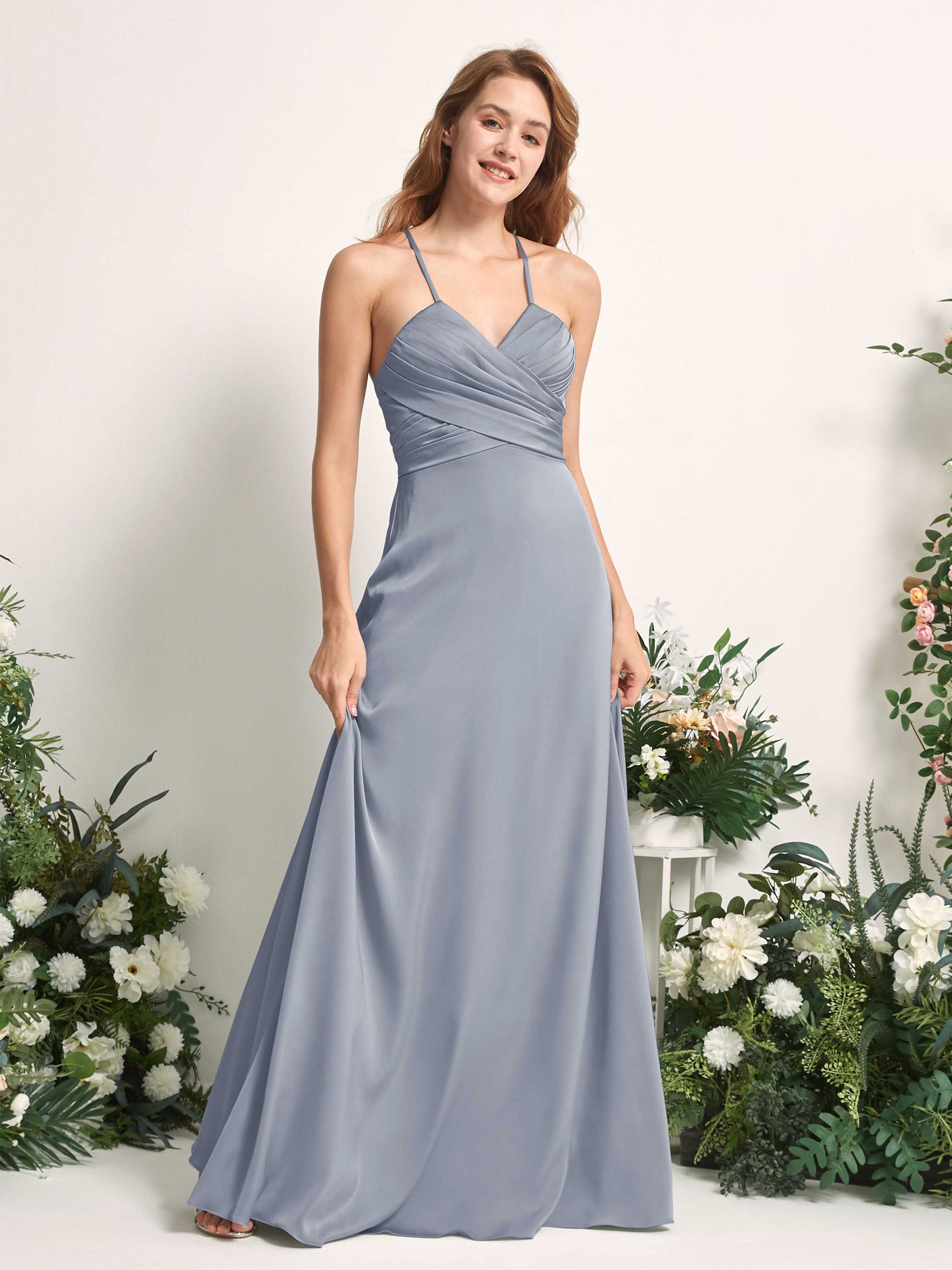 Allison Dusty Blue Satin Sleeveless Maxi Dress