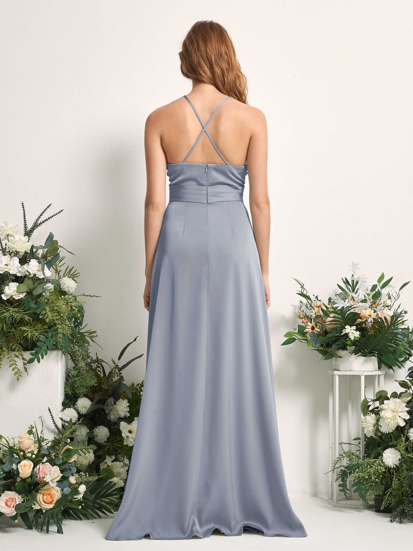 Allison Dusty Blue Satin Sleeveless Maxi Dress