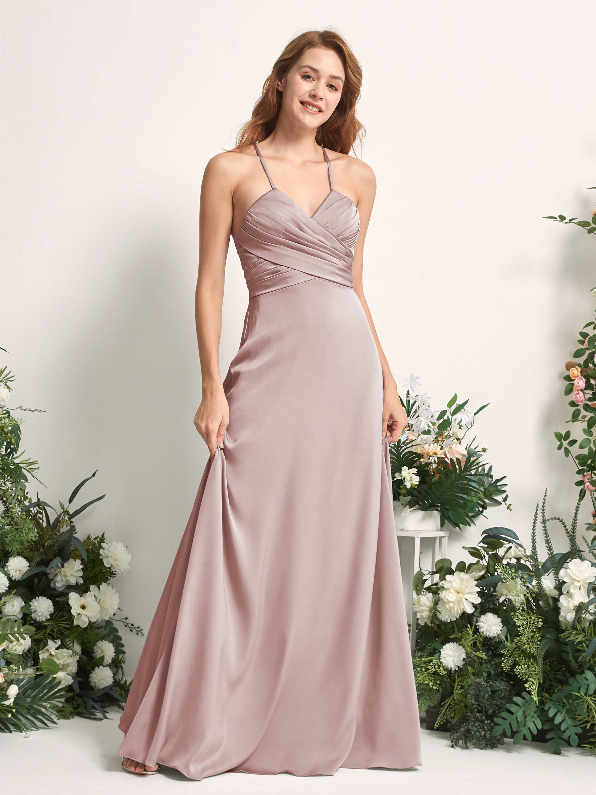 Allison Dusty Rose Satin Sleeveless Maxi Dress