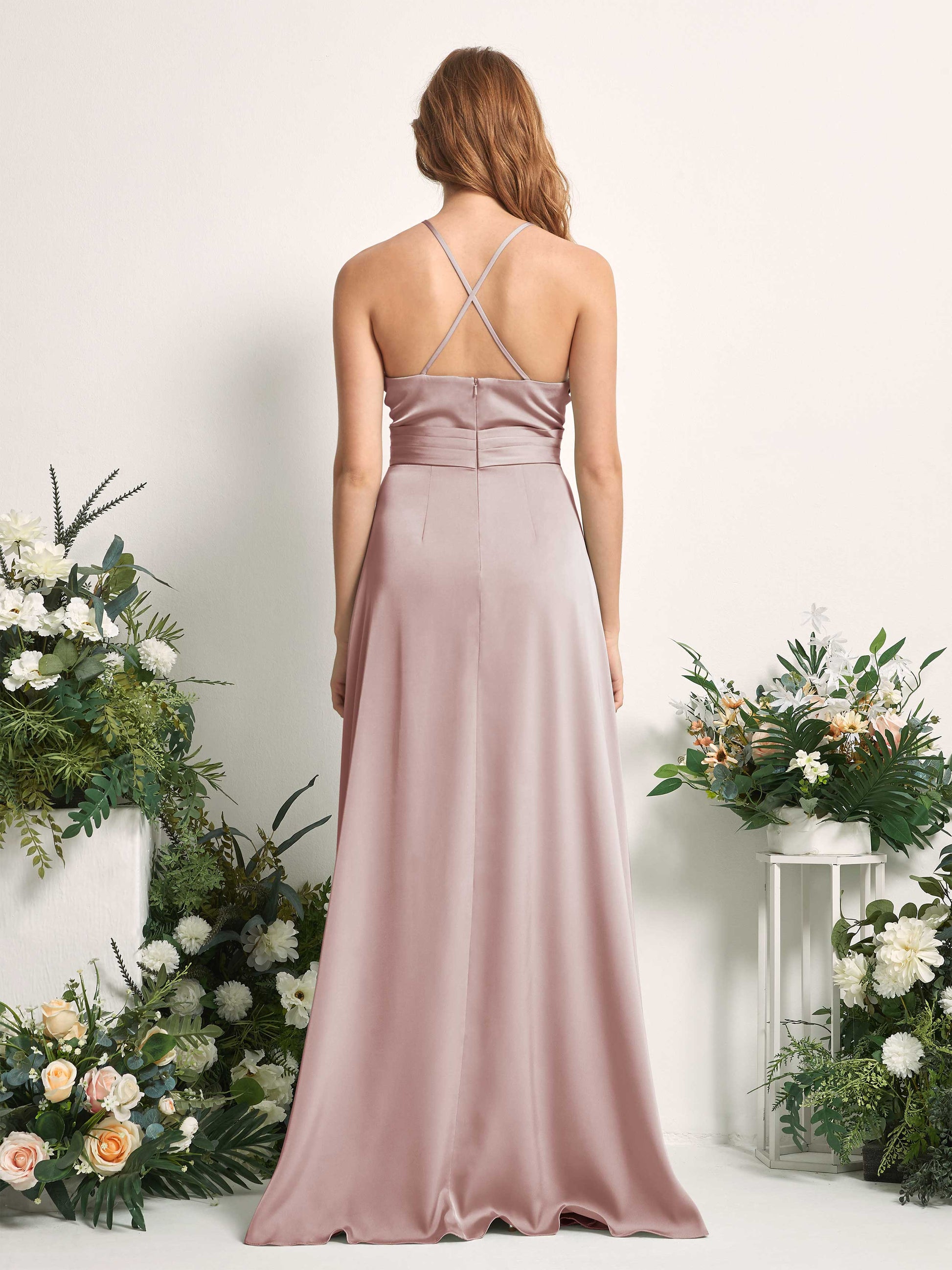 Allison Dusty Rose Satin Sleeveless Maxi Dress