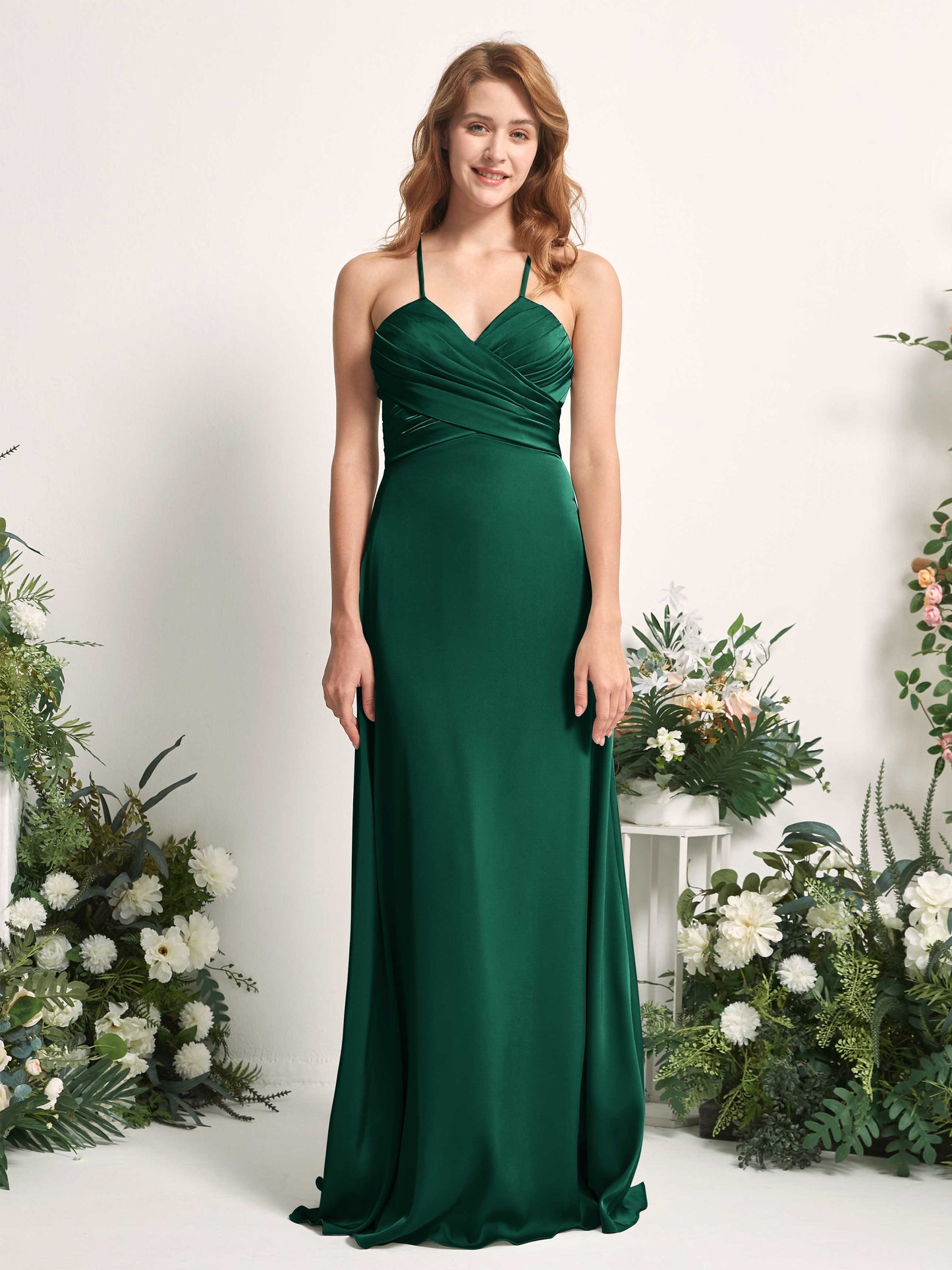 Allison Hunter Green Satin Sleeveless Maxi Dress