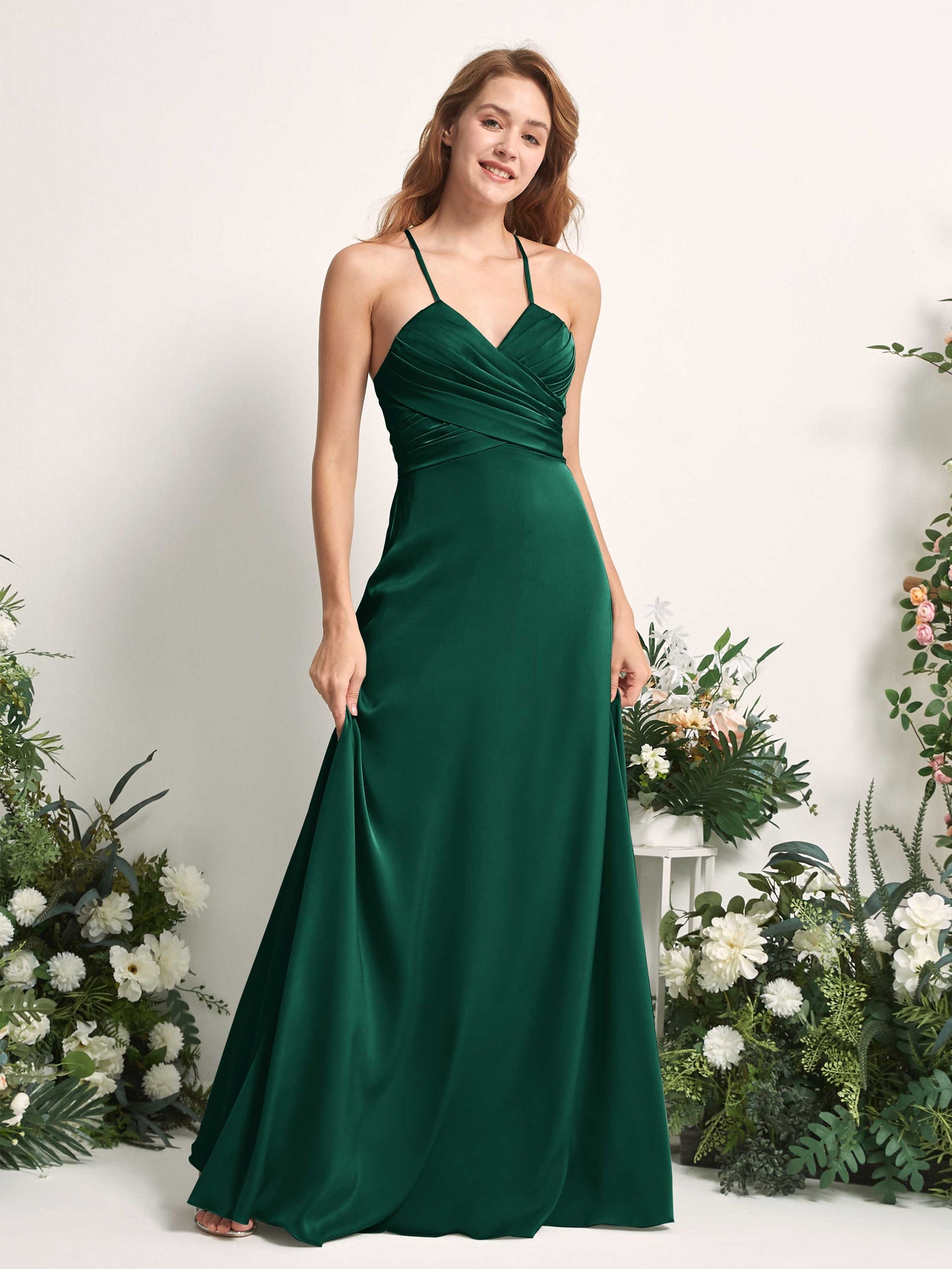 Allison Hunter Green Satin Sleeveless Maxi Dress