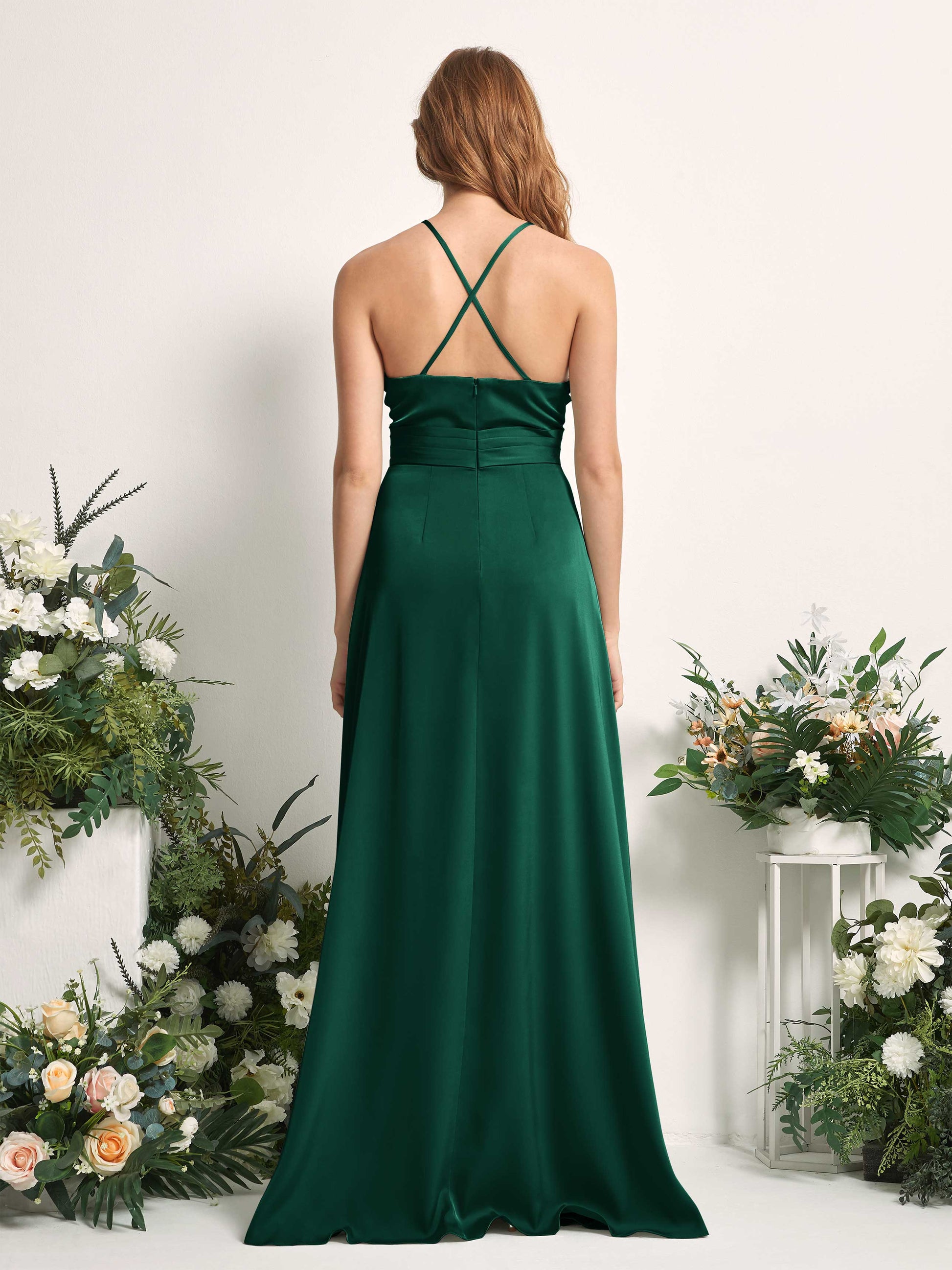 Allison Hunter Green Satin Sleeveless Maxi Dress