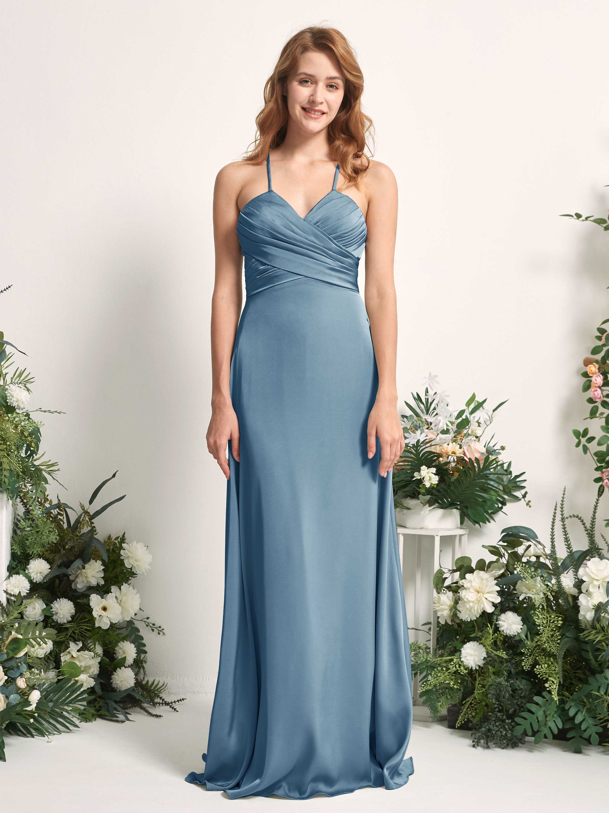 Allison Ink blue Satin Sleeveless Maxi Dress