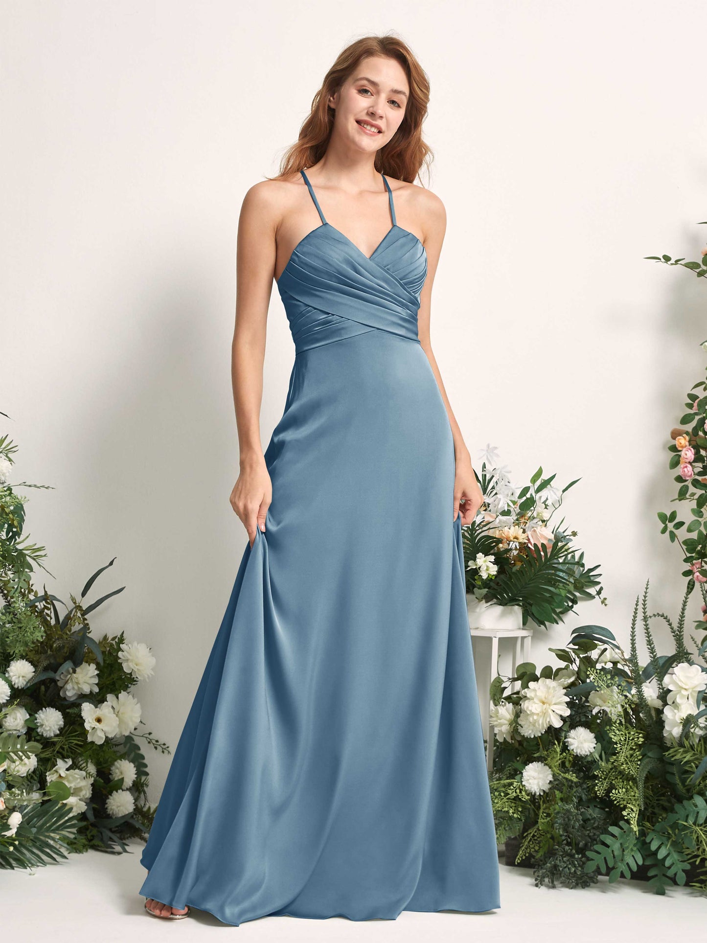 Allison Ink blue Satin Sleeveless Maxi Dress