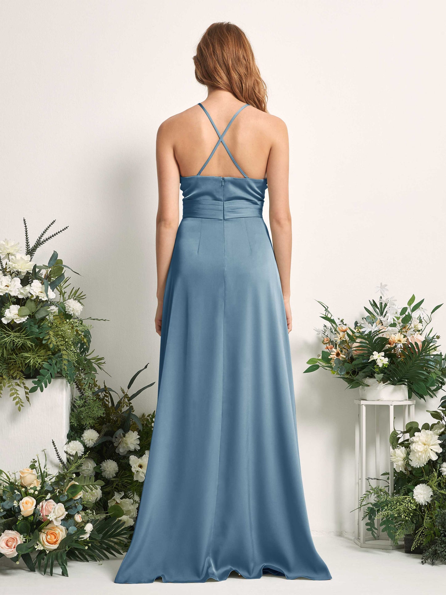 Allison Ink blue Satin Sleeveless Maxi Dress