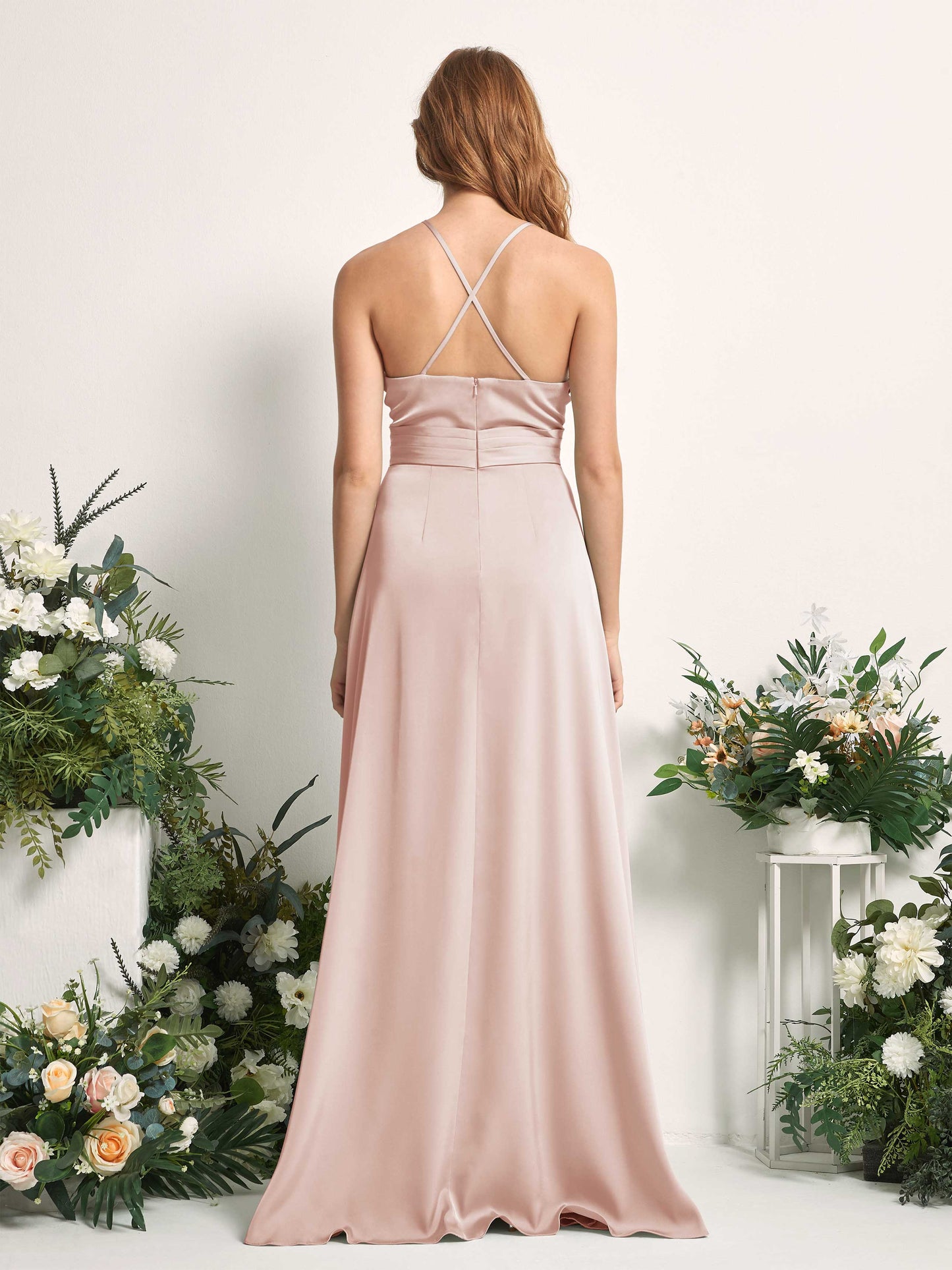 Allison Pearl Pink Satin Sleeveless Maxi Dress