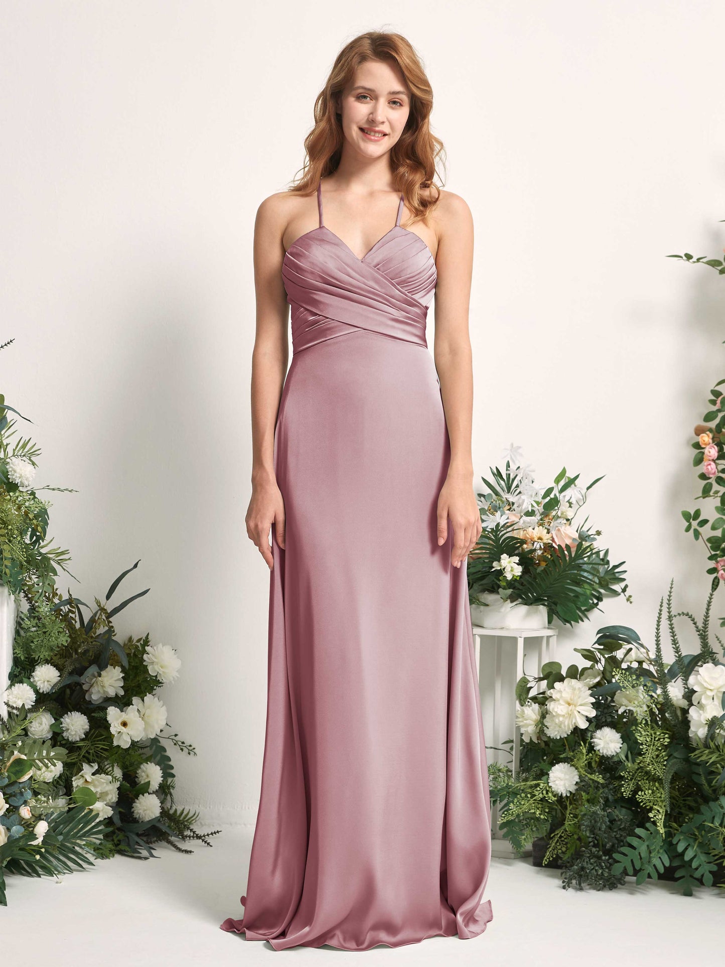 Allison Rose Quartz Satin Sleeveless Maxi Dress