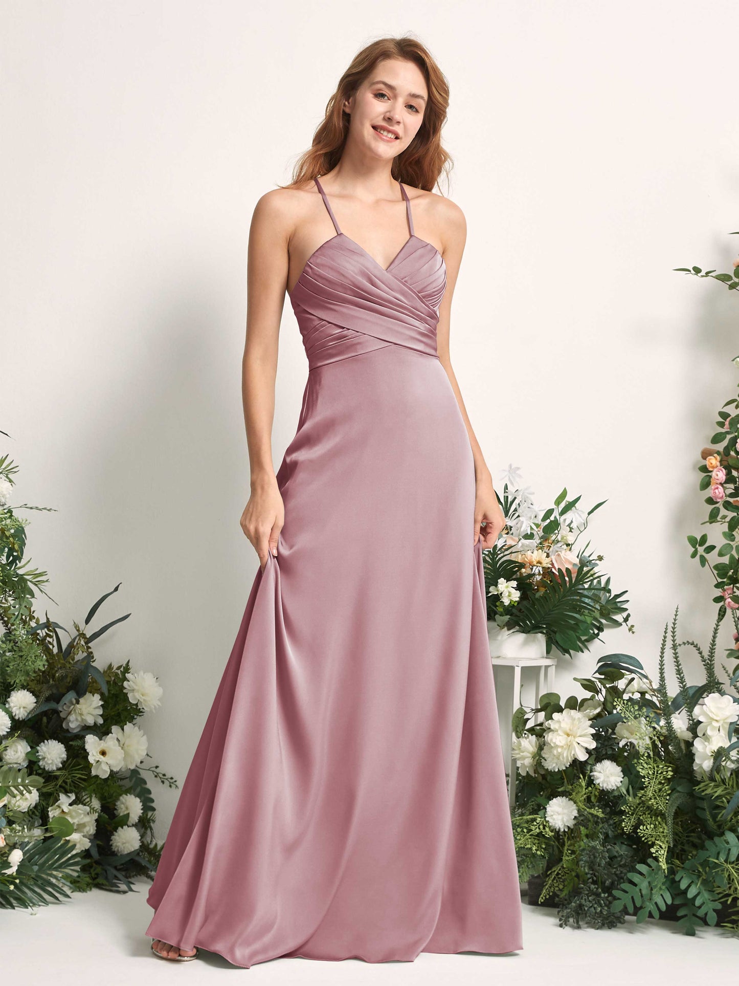 Allison Rose Quartz Satin Sleeveless Maxi Dress