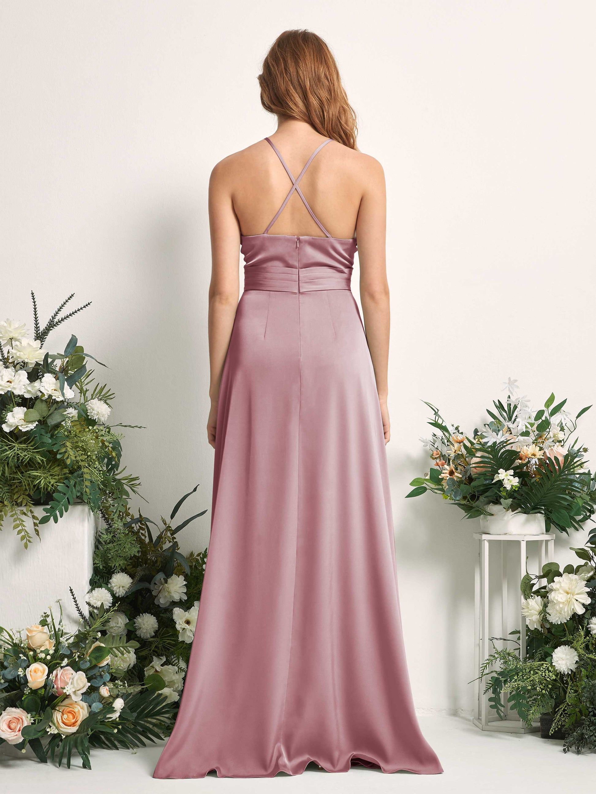 Allison Rose Quartz Satin Sleeveless Maxi Dress