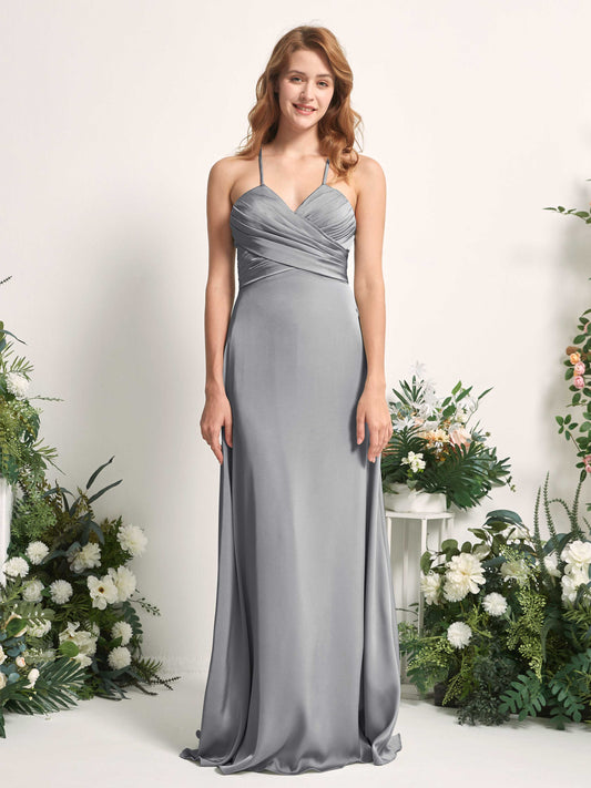 Allison Steel Gray Satin Sleeveless Maxi Dress