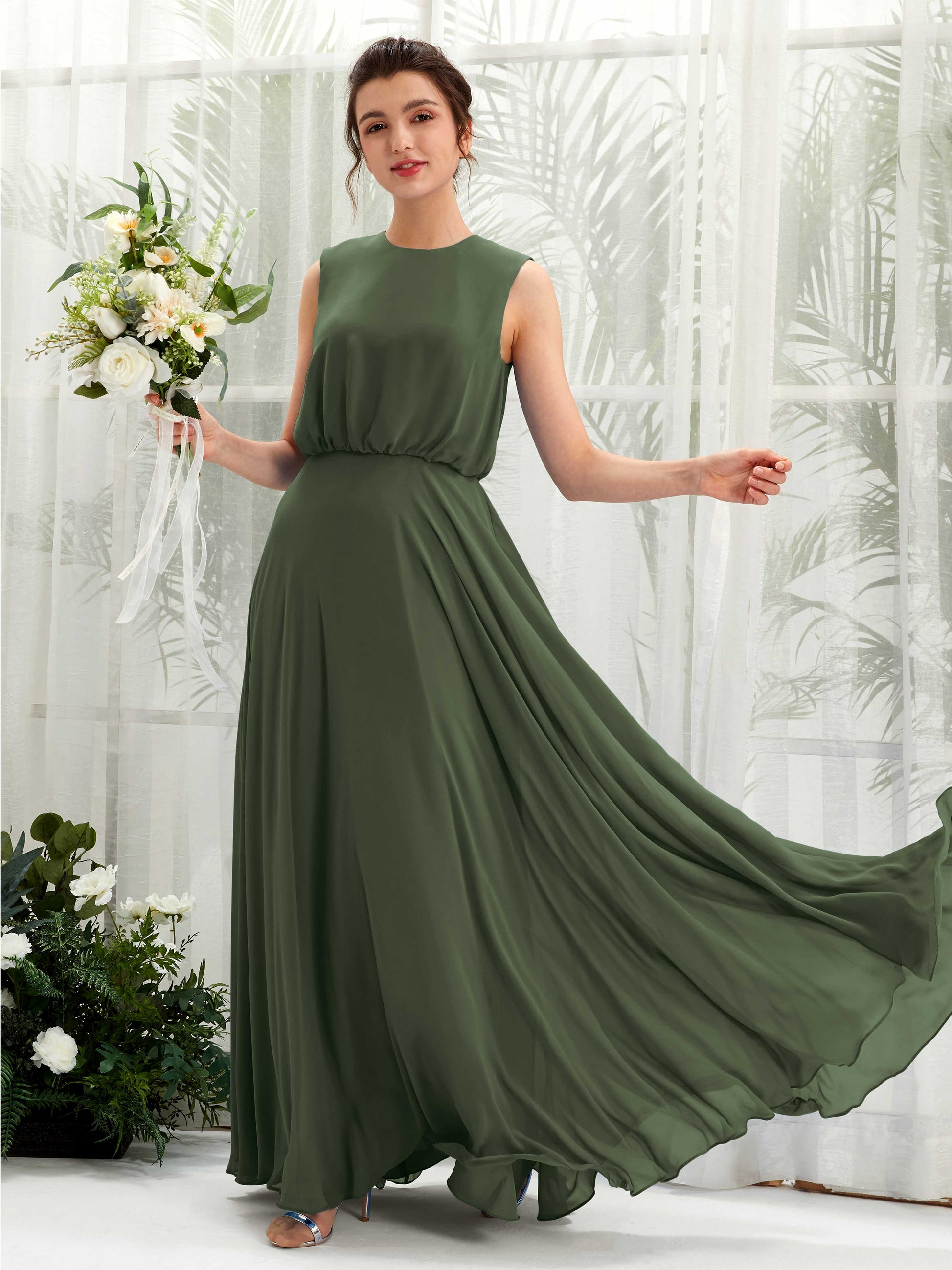 Alma Martini Olive Sleeveless Maxi Dress