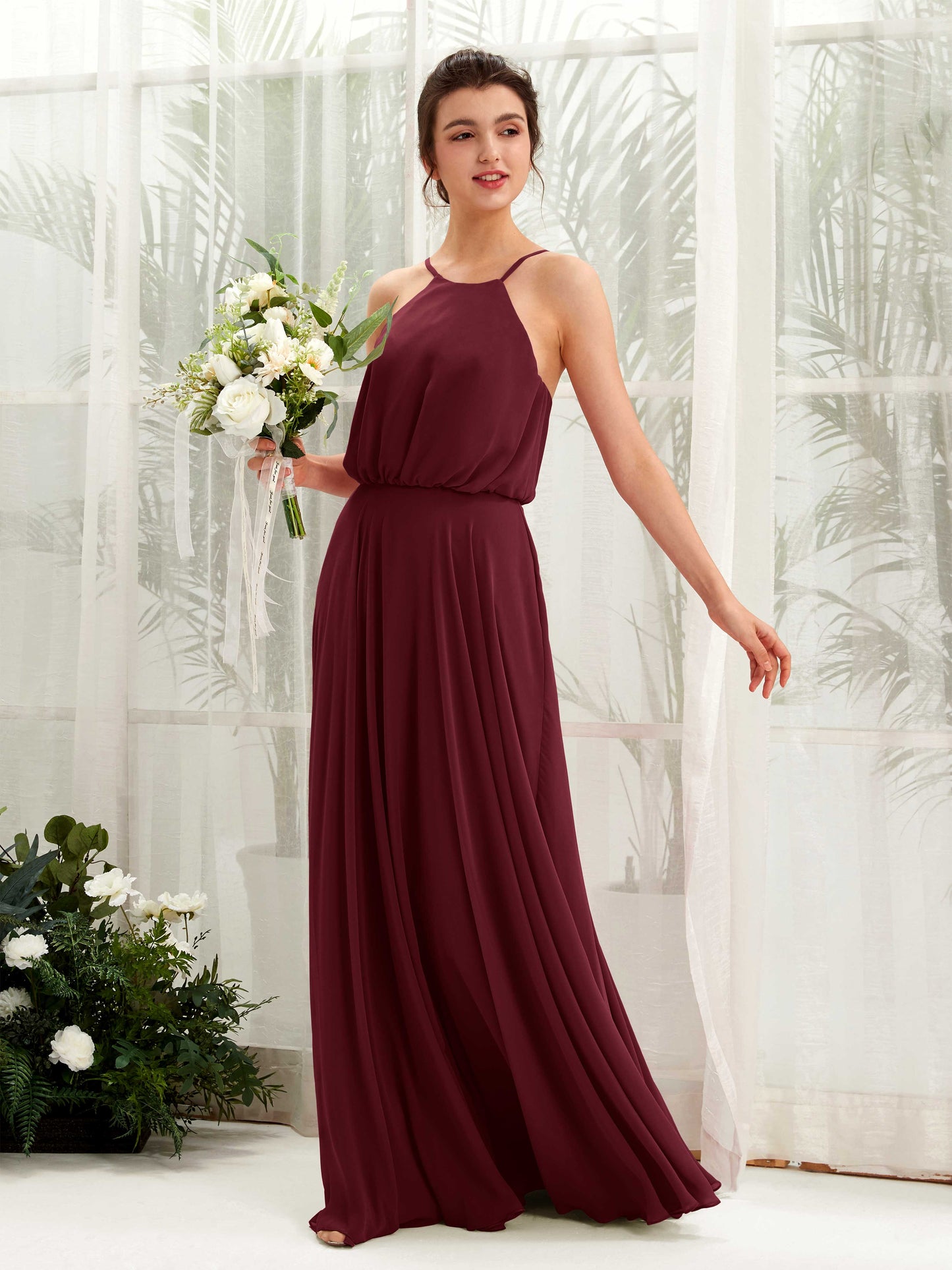 Alva Burgundy Halter Maxi Dress