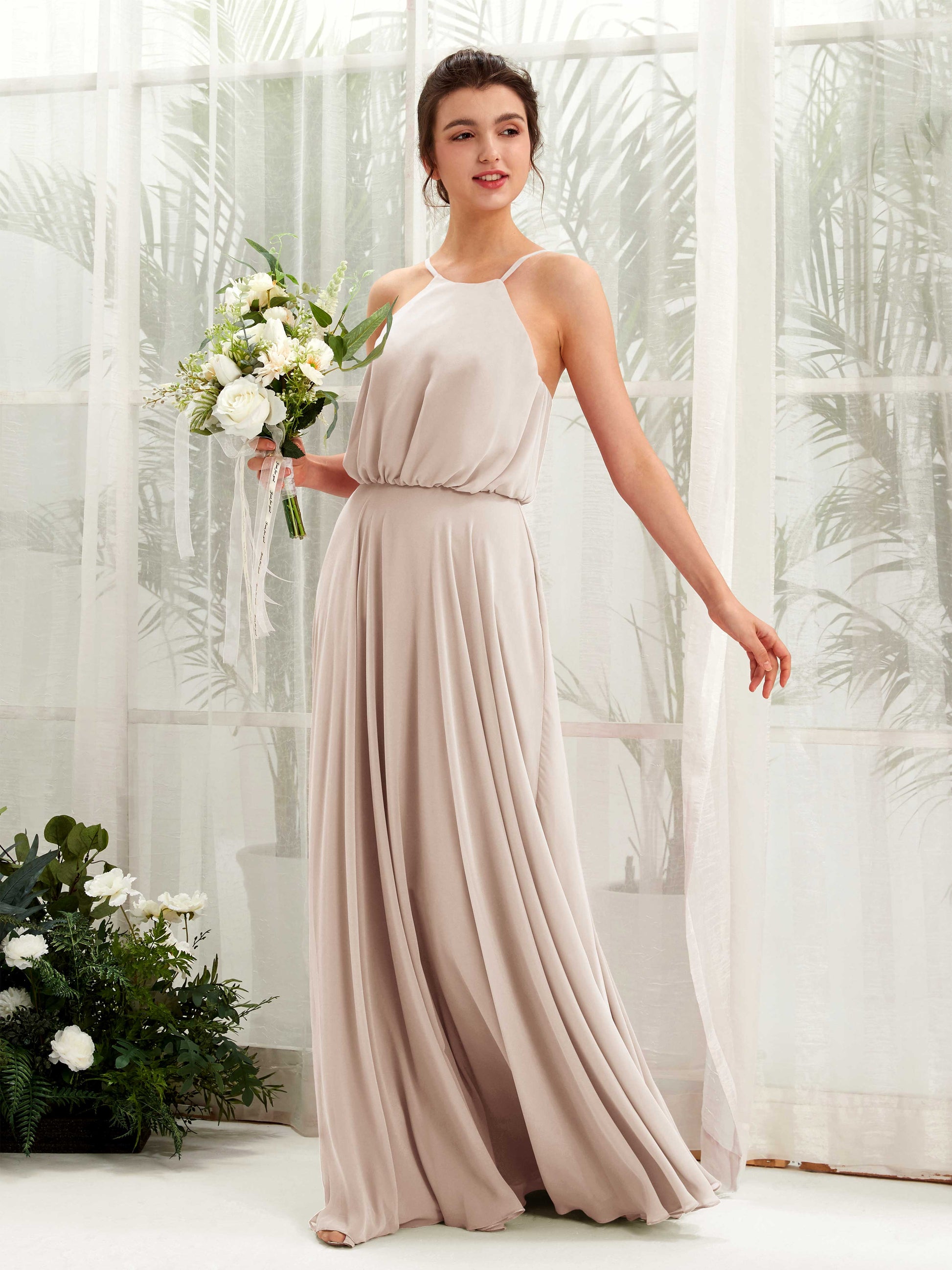 Alva Champagne Halter Maxi Dress