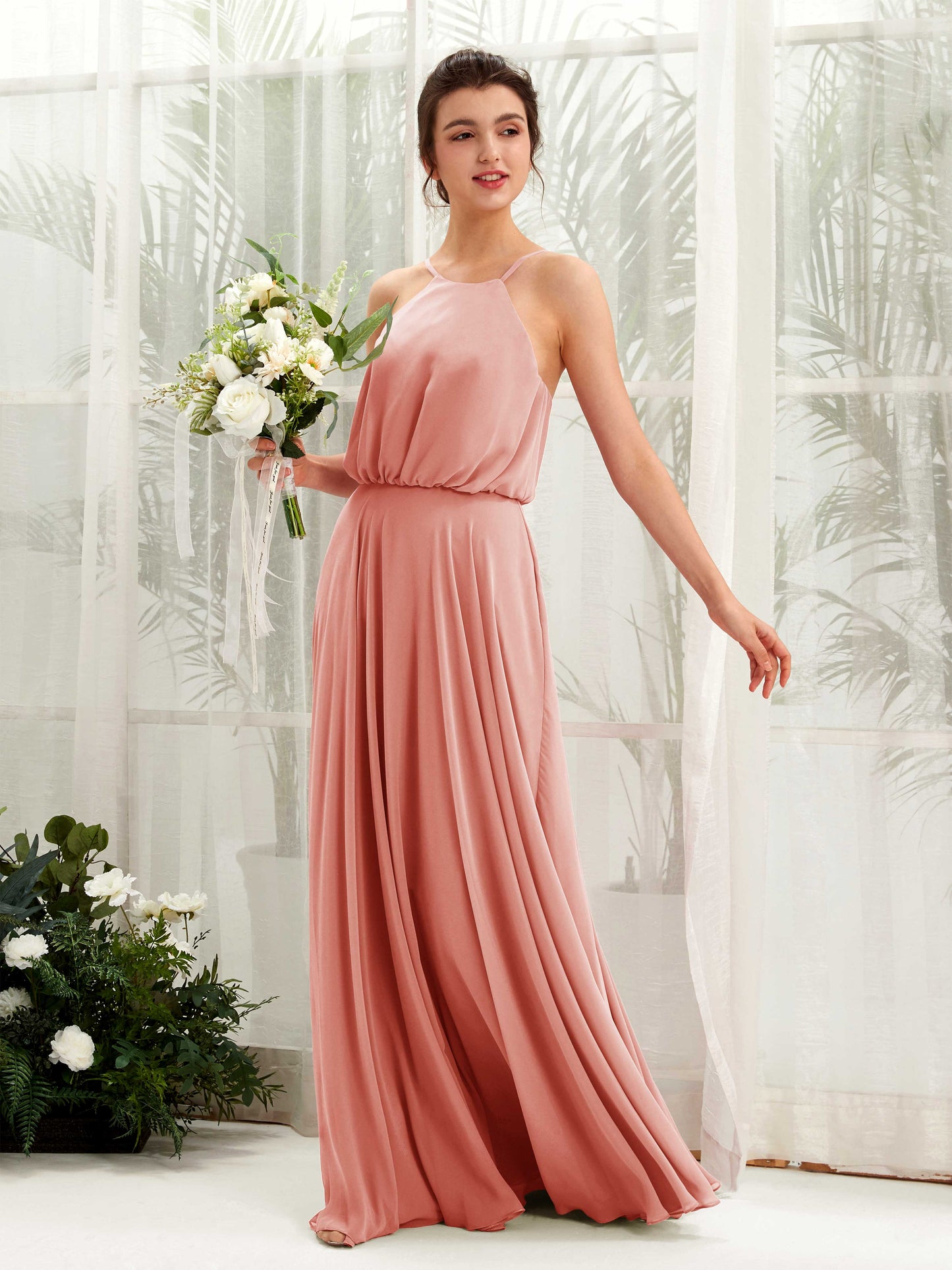 Alva Champagne Rose Halter Maxi Dress