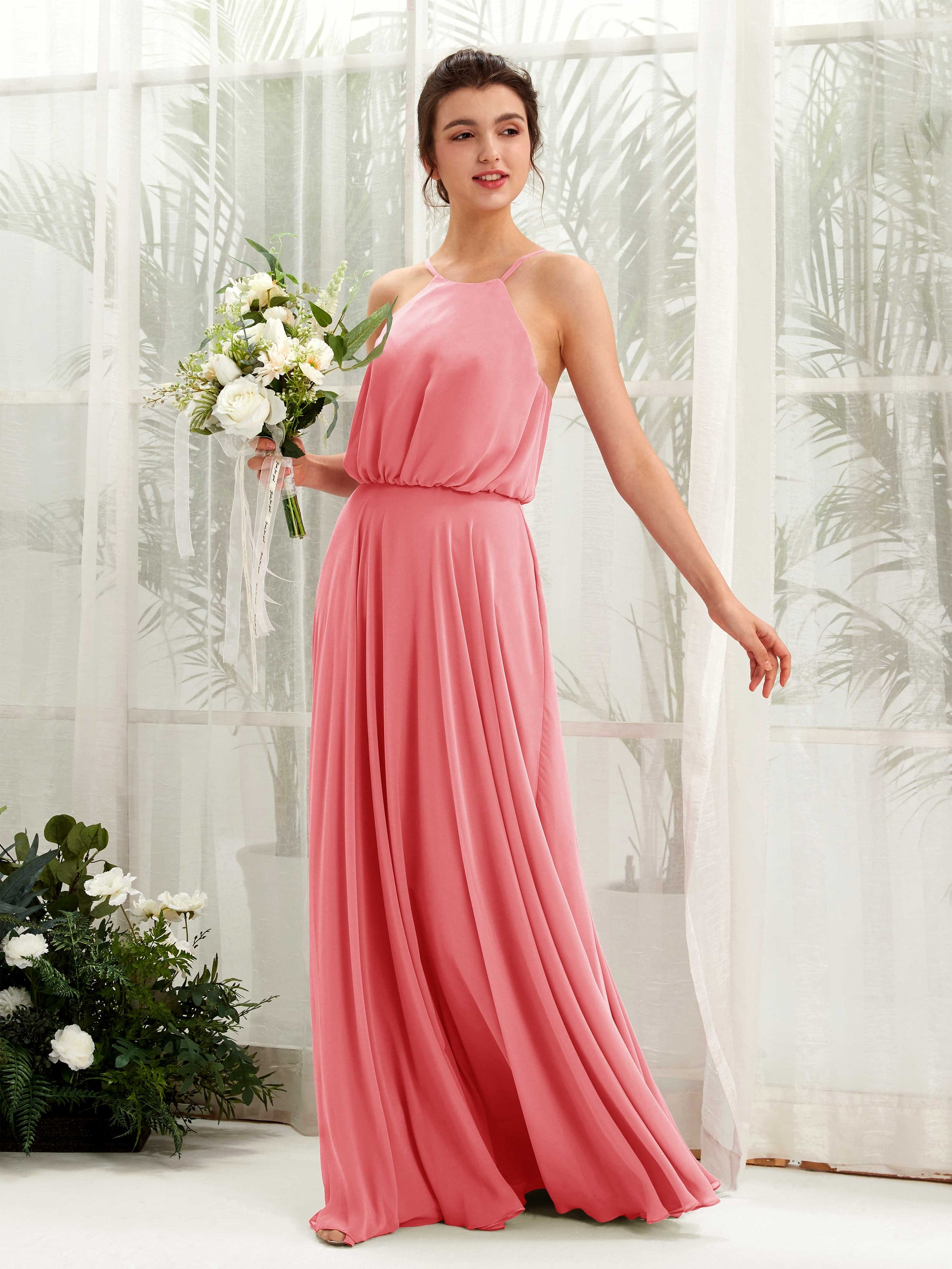 Alva Coral Pink Halter Maxi Dress