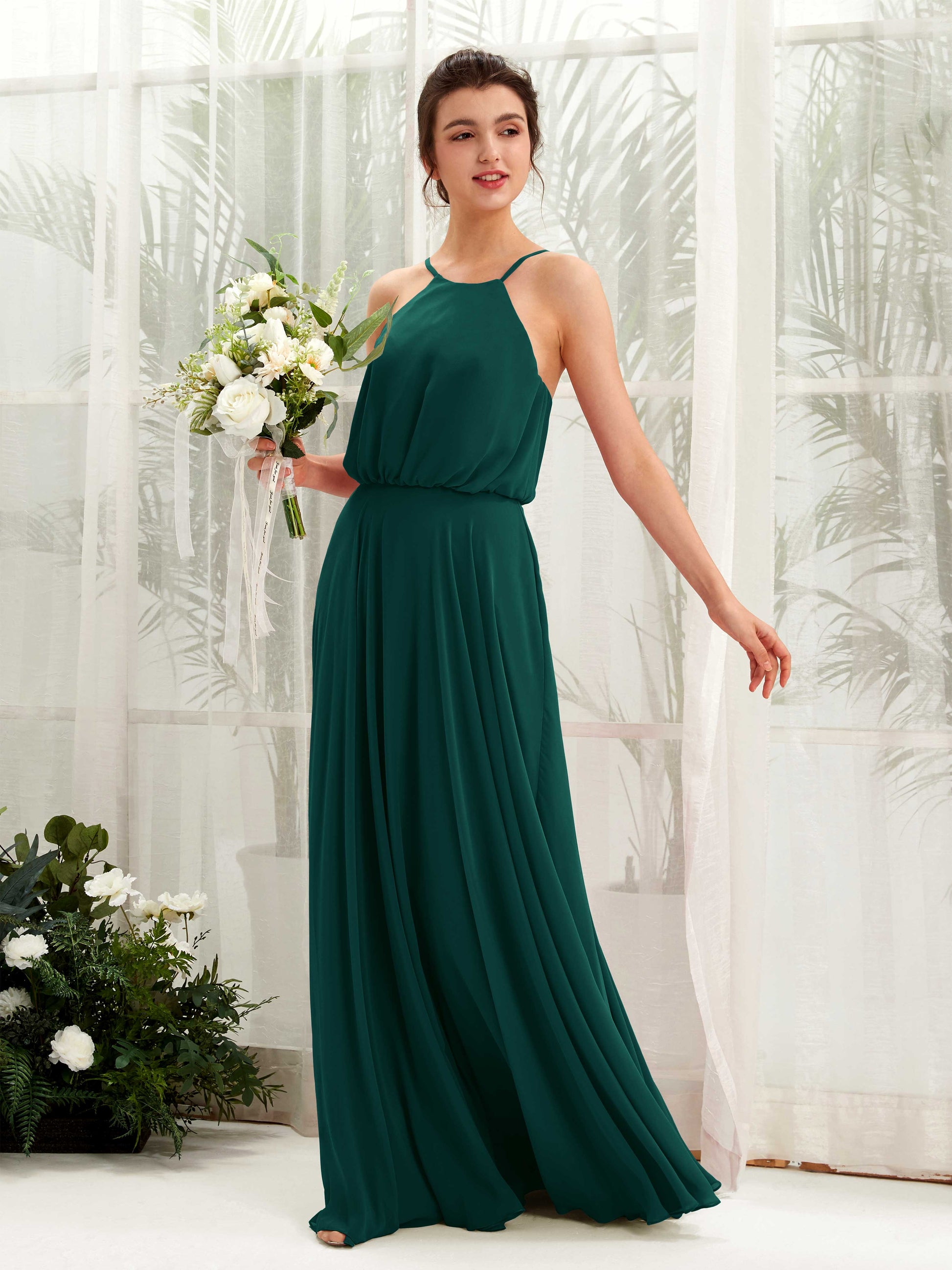 Alva Dark Emerald Halter Maxi Dress