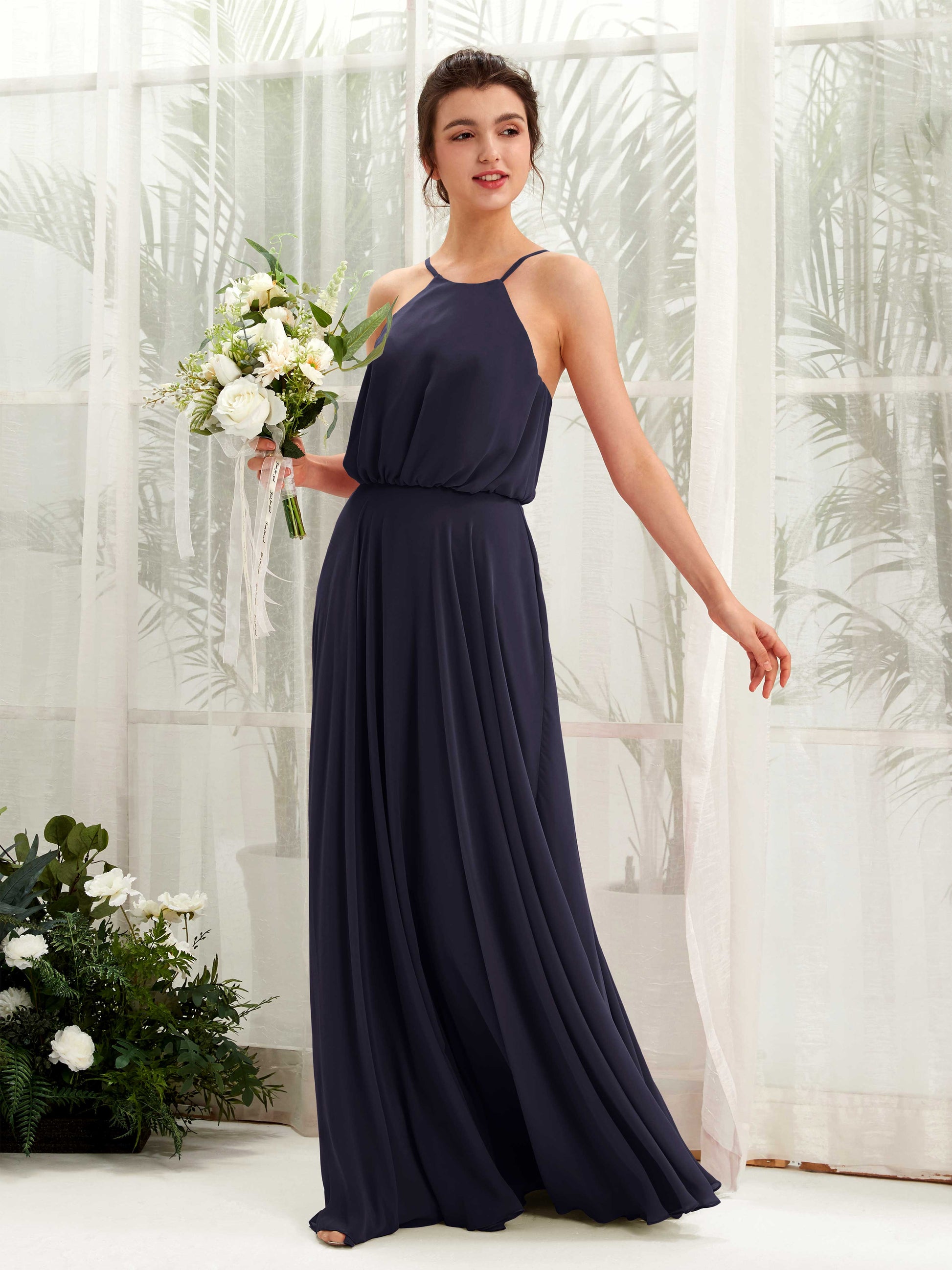 Alva Dark Navy Halter Maxi Dress