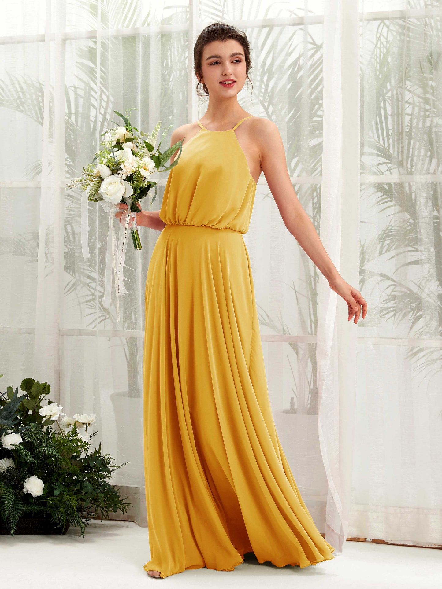 Alva Mustard Yellow Halter Maxi Dress