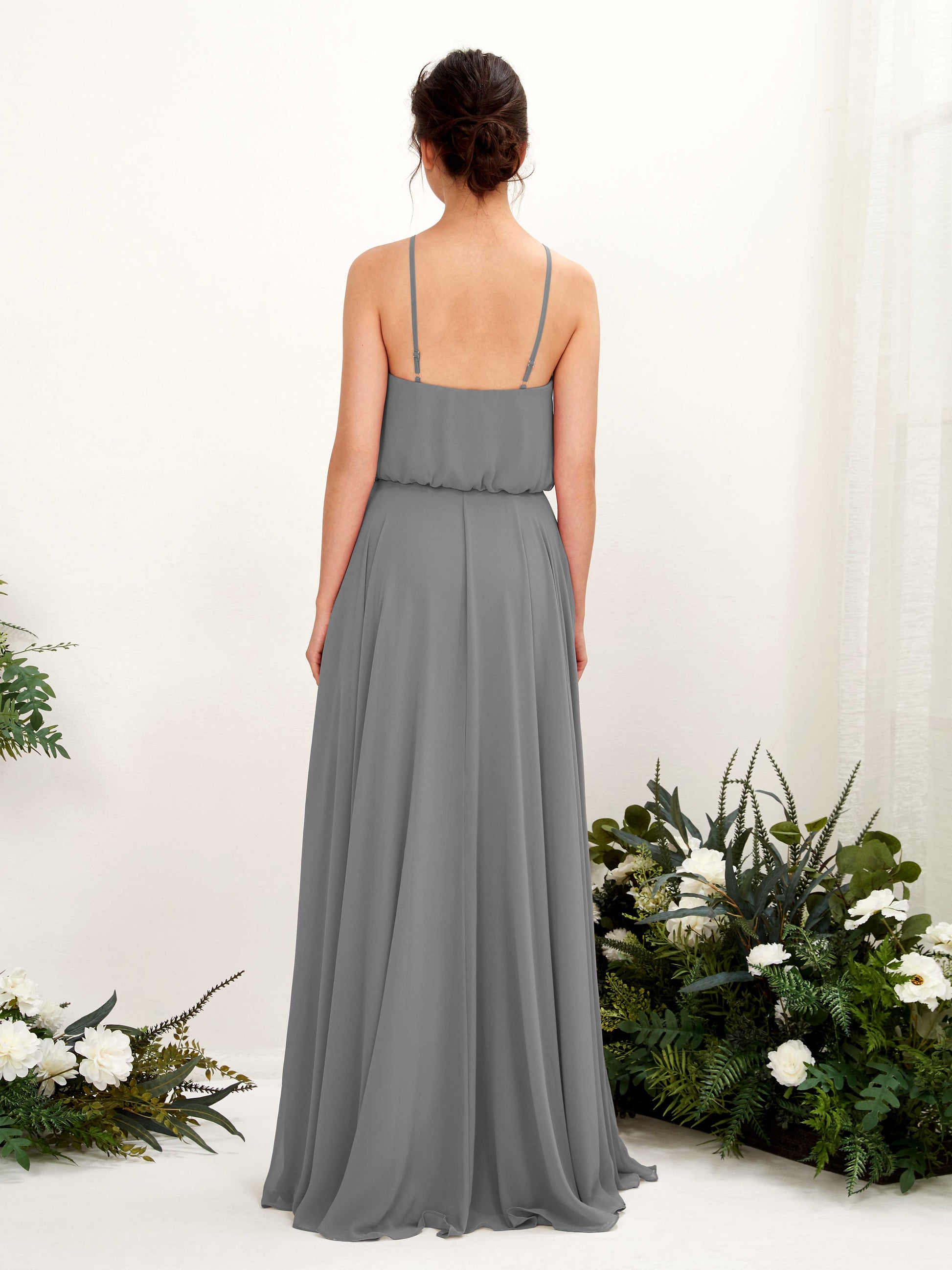 Alva Steel Gray Halter Maxi Dress