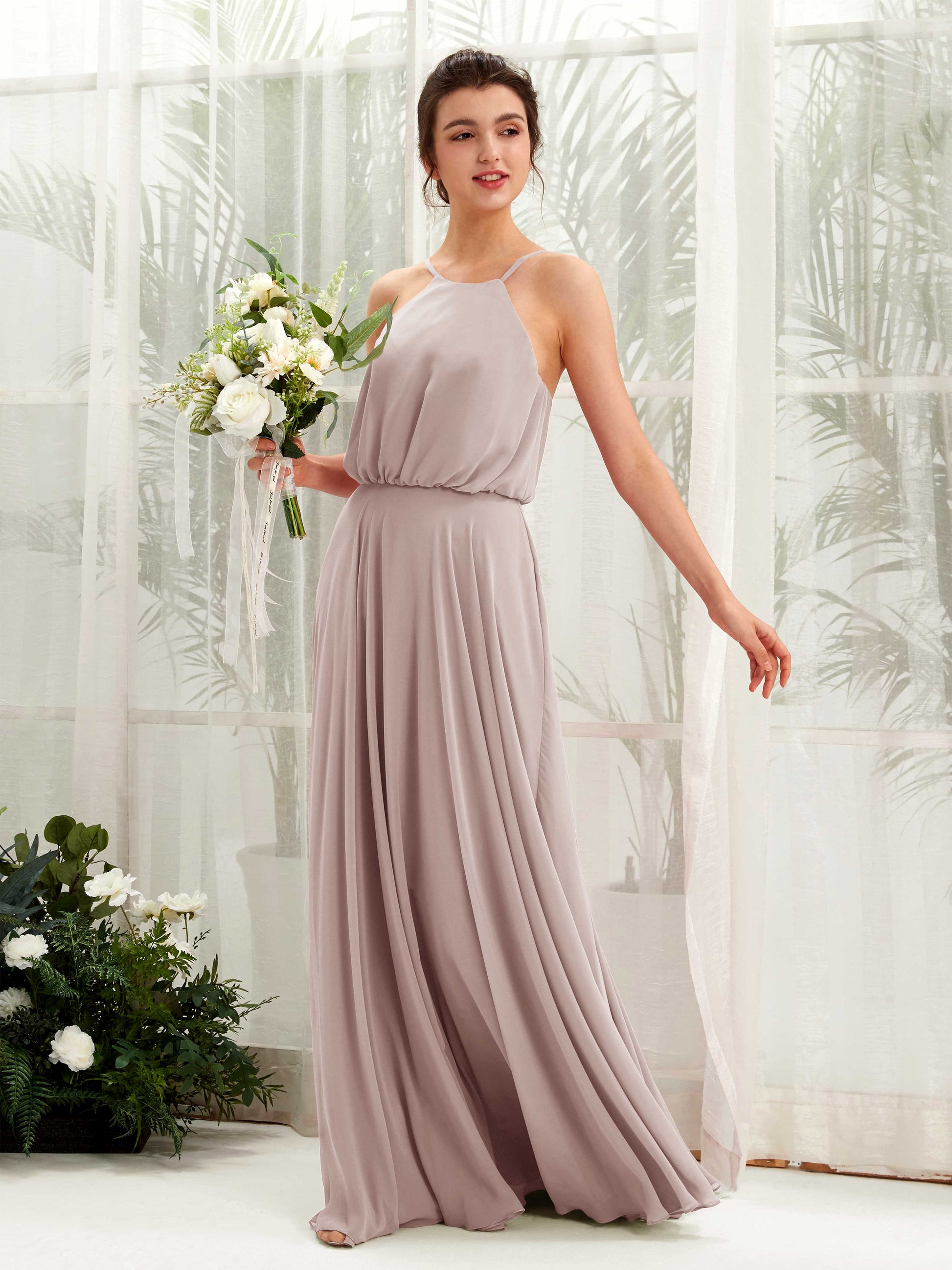 Alva Taupe Halter Maxi Dress