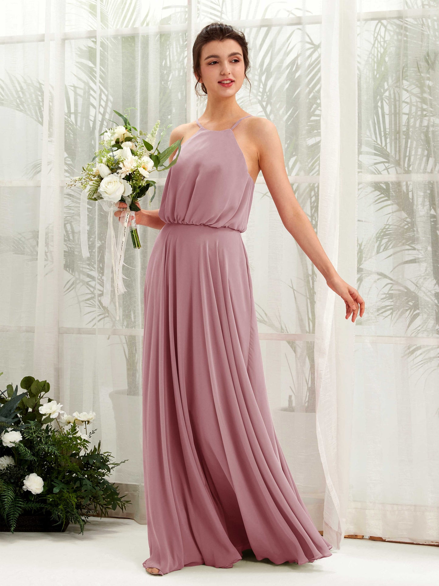 Alva Vintage Mauve Halter Maxi Dress