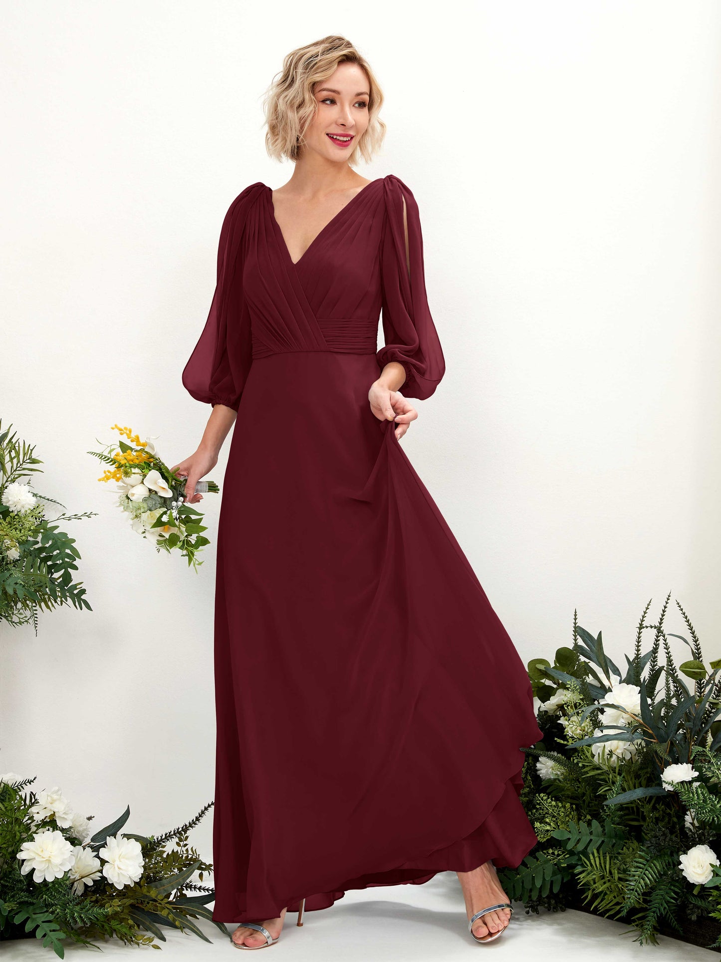 Antonia Burgundy Long Sleeve Maxi Dress