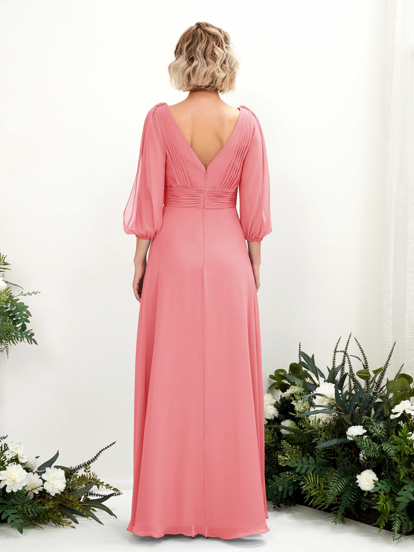 Antonia Coral Pink Long Sleeve Maxi Dress