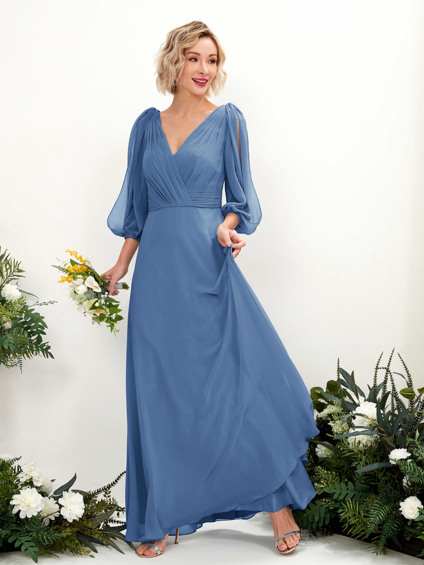 Antonia Dusty Blue Long Sleeve Maxi Dress