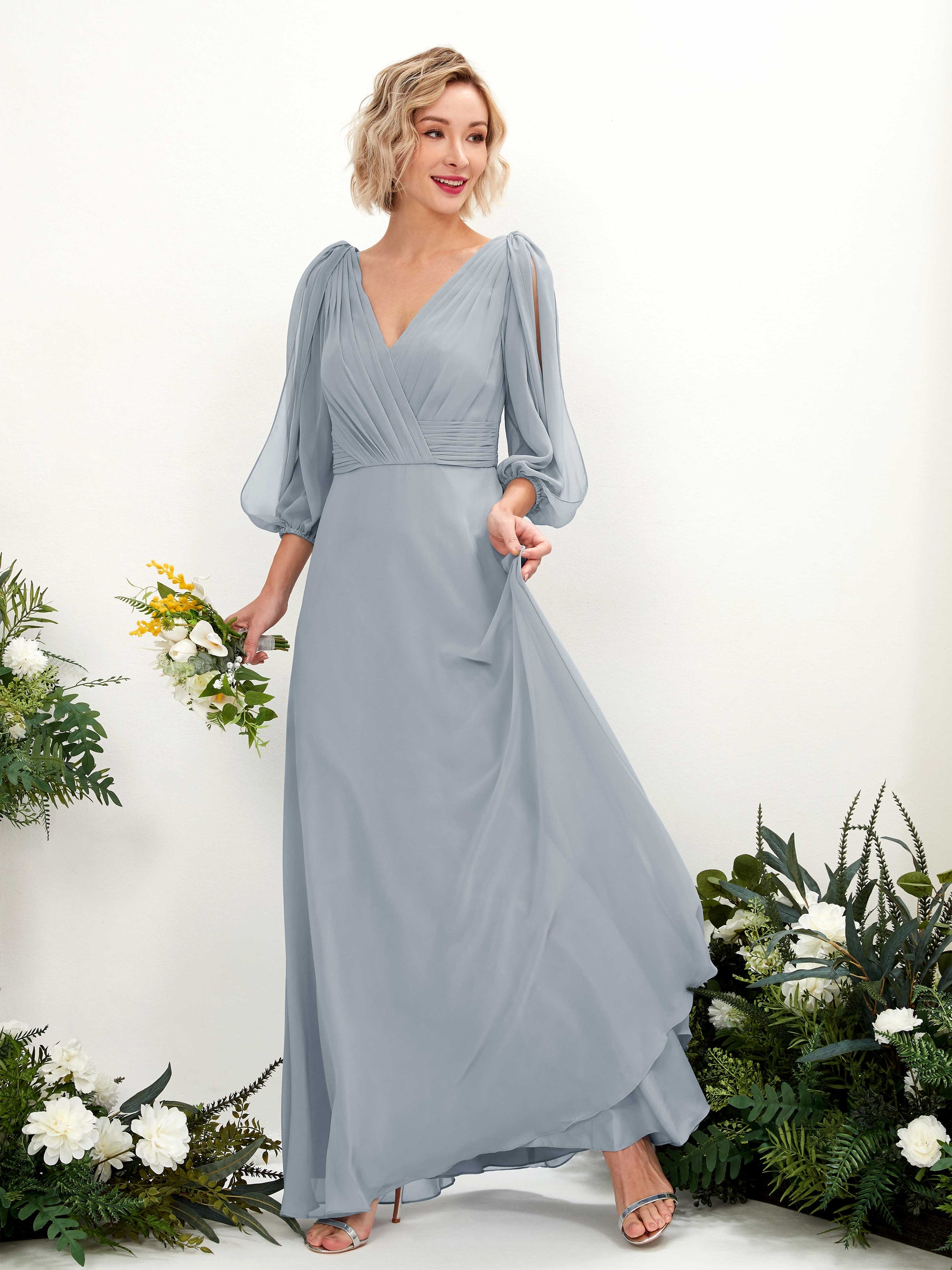 Antonia Dusty Blue-Upgrade Long Sleeve Maxi Dress