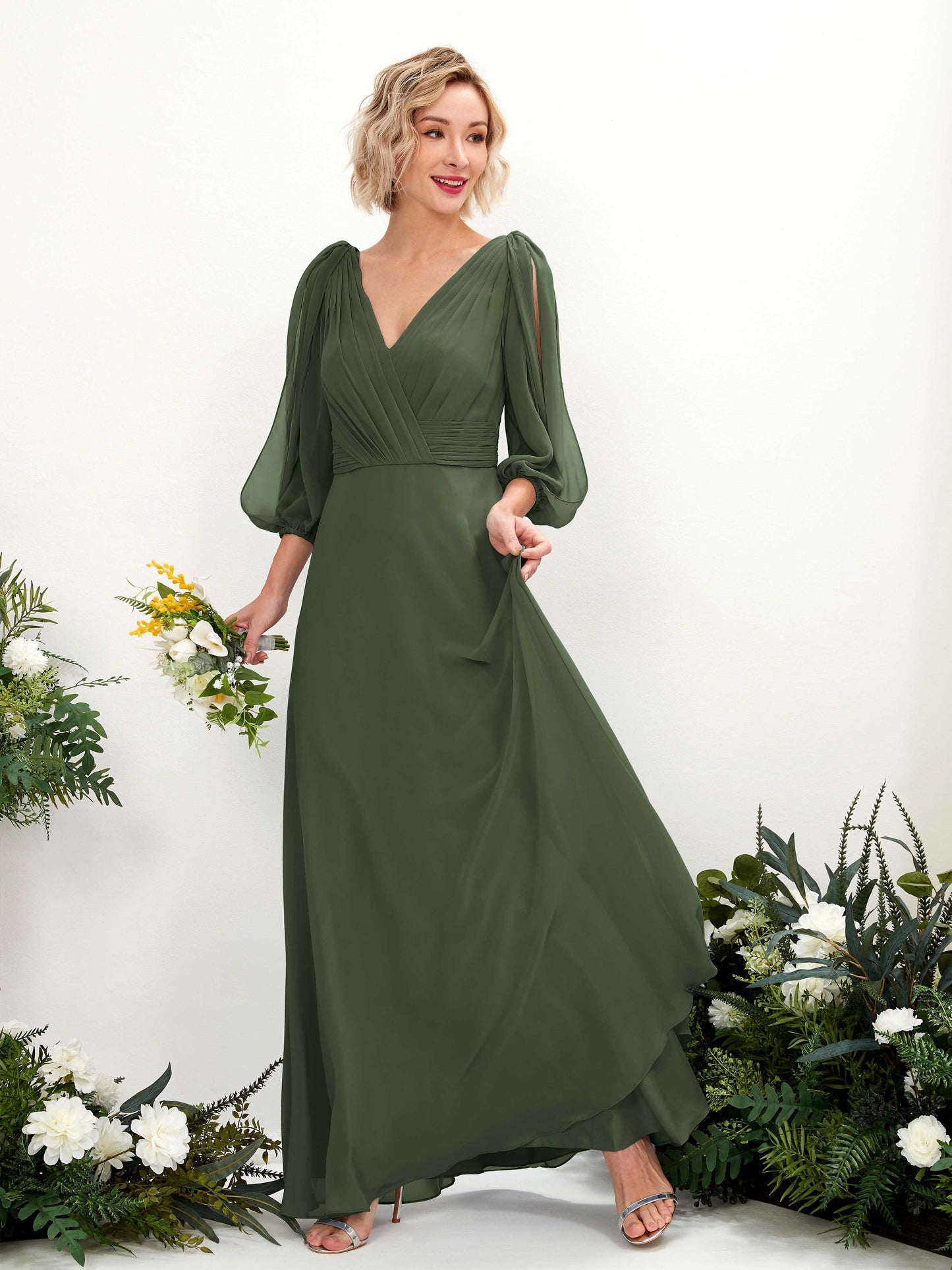 Antonia Martini Olive Long Sleeve Maxi Dress