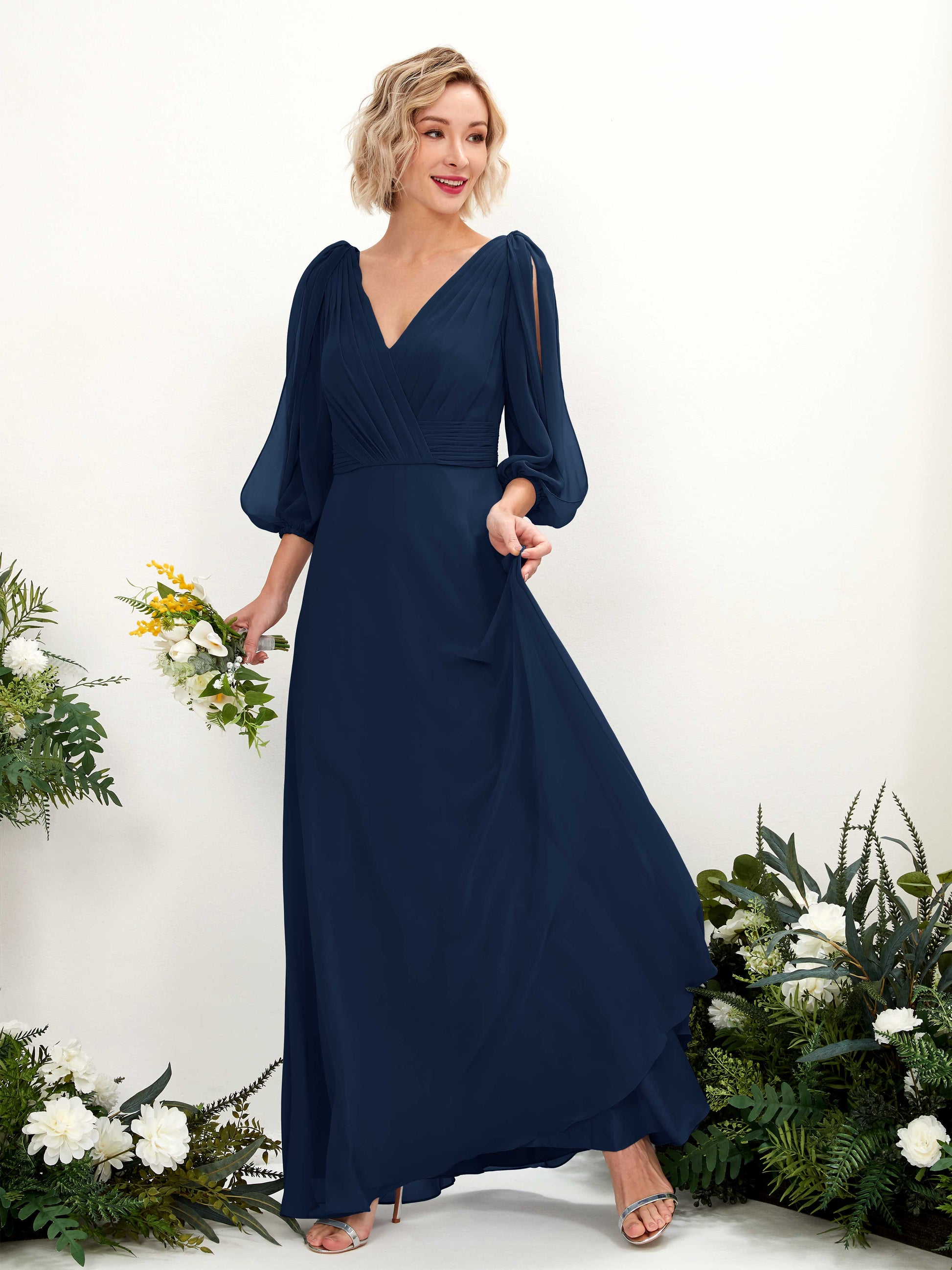 Antonia Navy Long Sleeve Maxi Dress