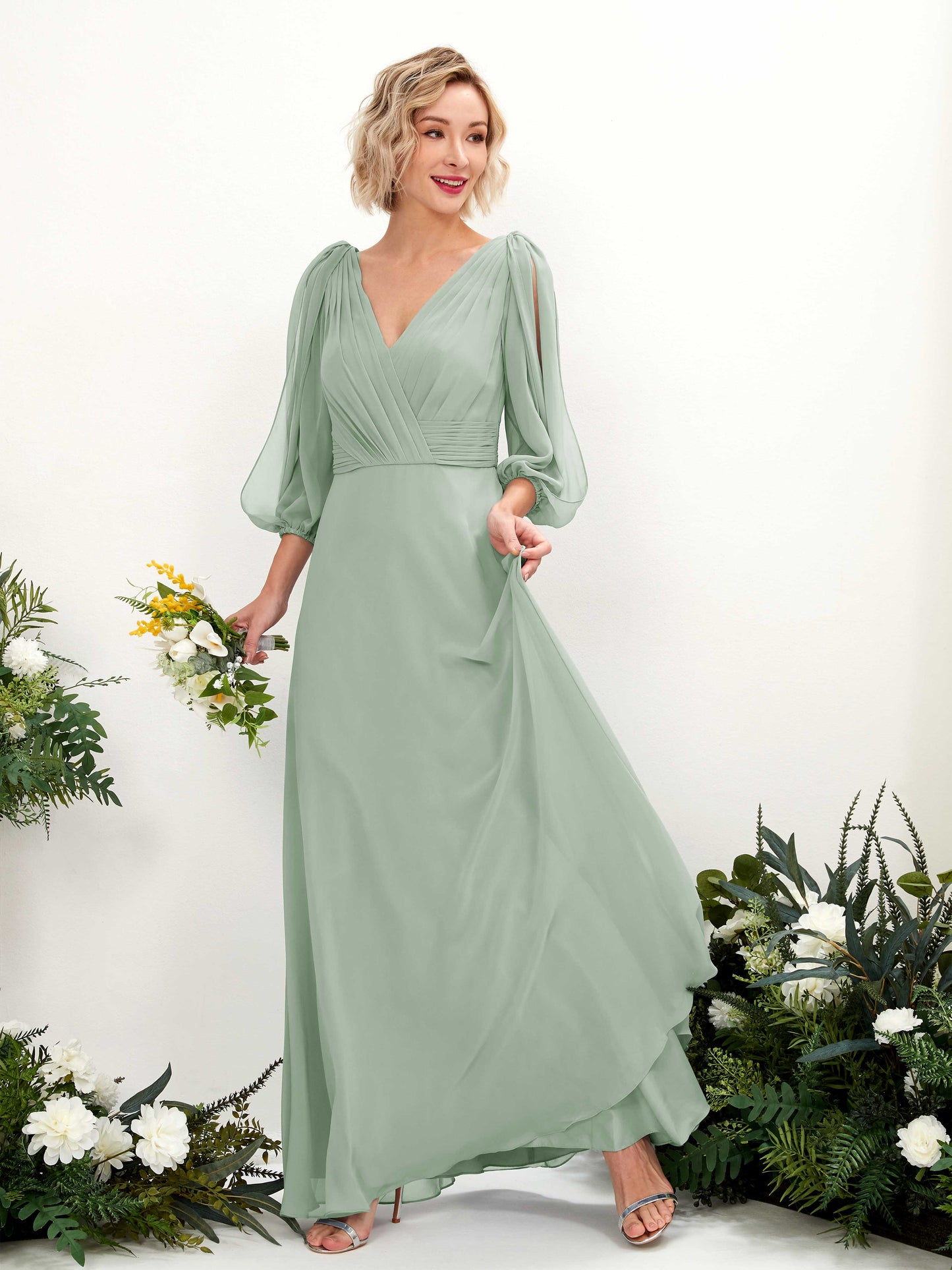 Antonia Sage Green Long Sleeve Maxi Dress