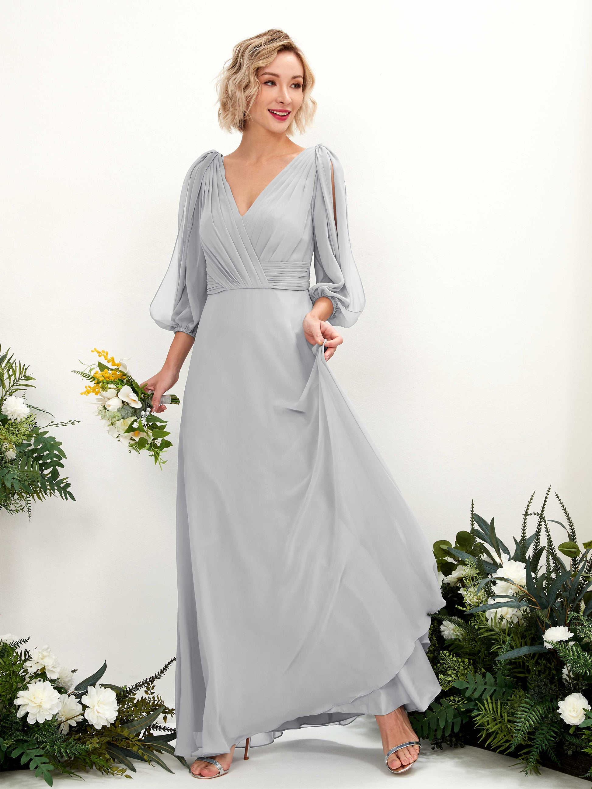 Antonia Silver Long Sleeve Maxi Dress