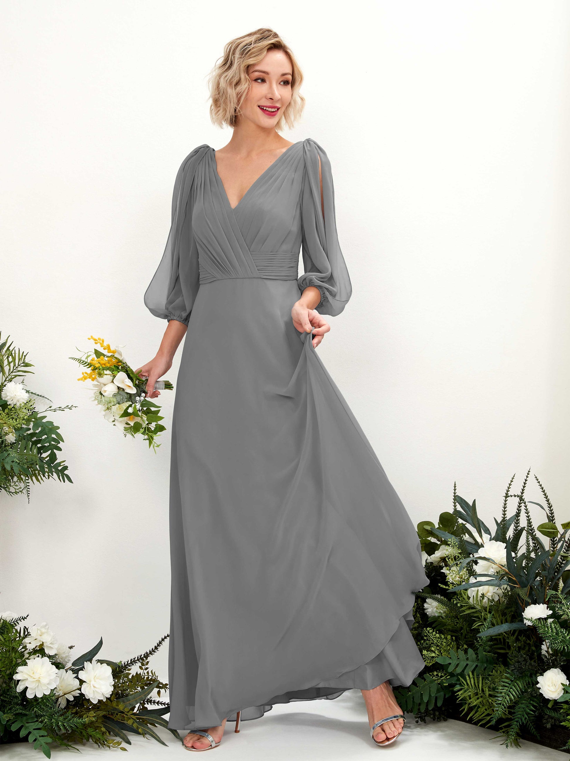 Antonia Steel Gray Long Sleeve Maxi Dress