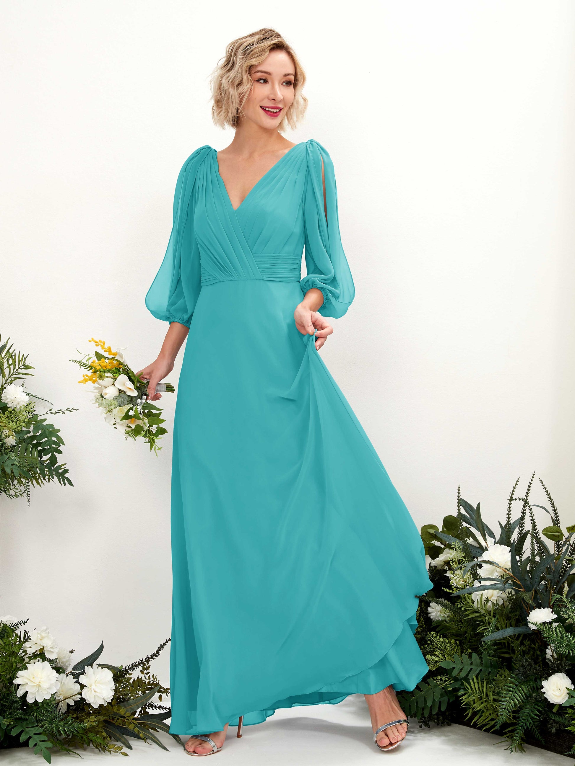 Antonia Turquoise Long Sleeve Maxi Dress