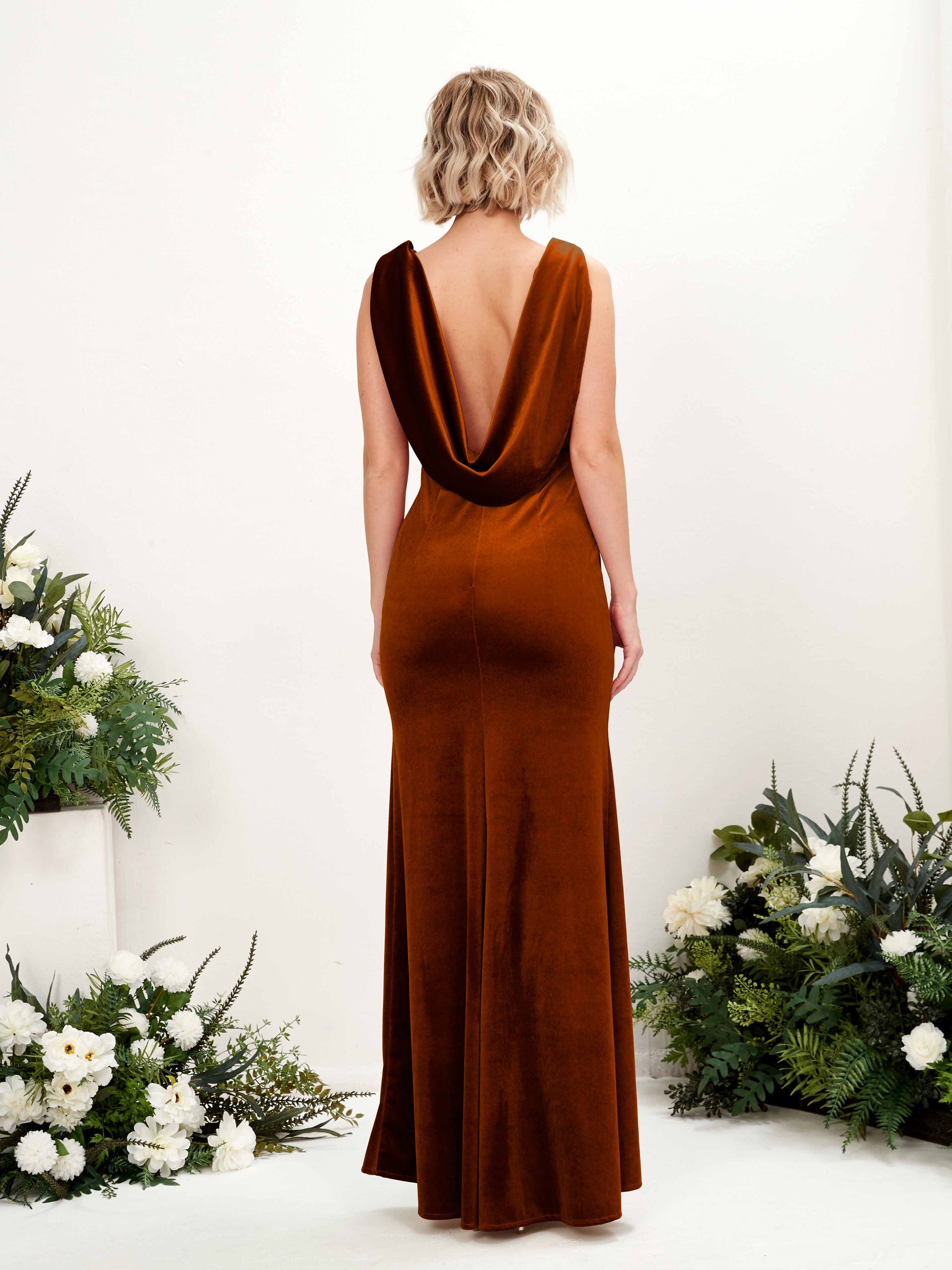 Audrey Burant Orange Velvet Sleeveless Maxi Dress