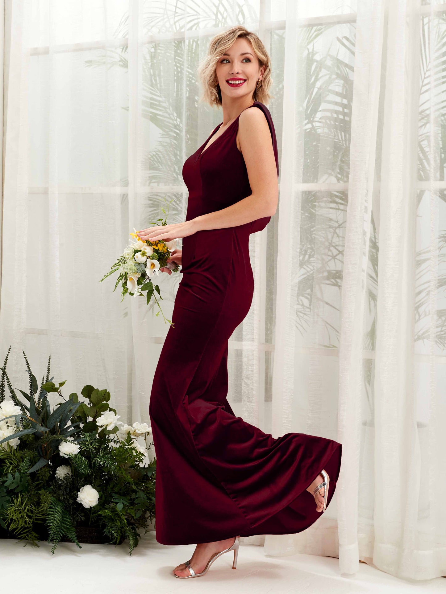 Audrey Burgundy Velvet Sleeveless Maxi Dress