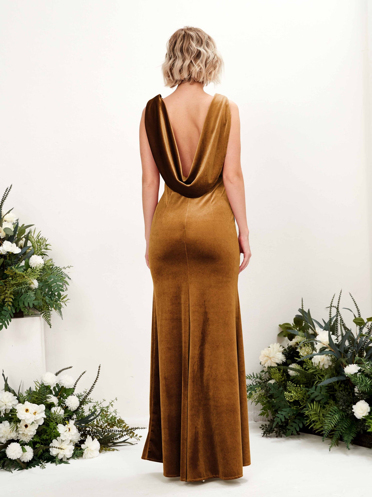 Audrey Burnished Gold Velvet Sleeveless Maxi Dress