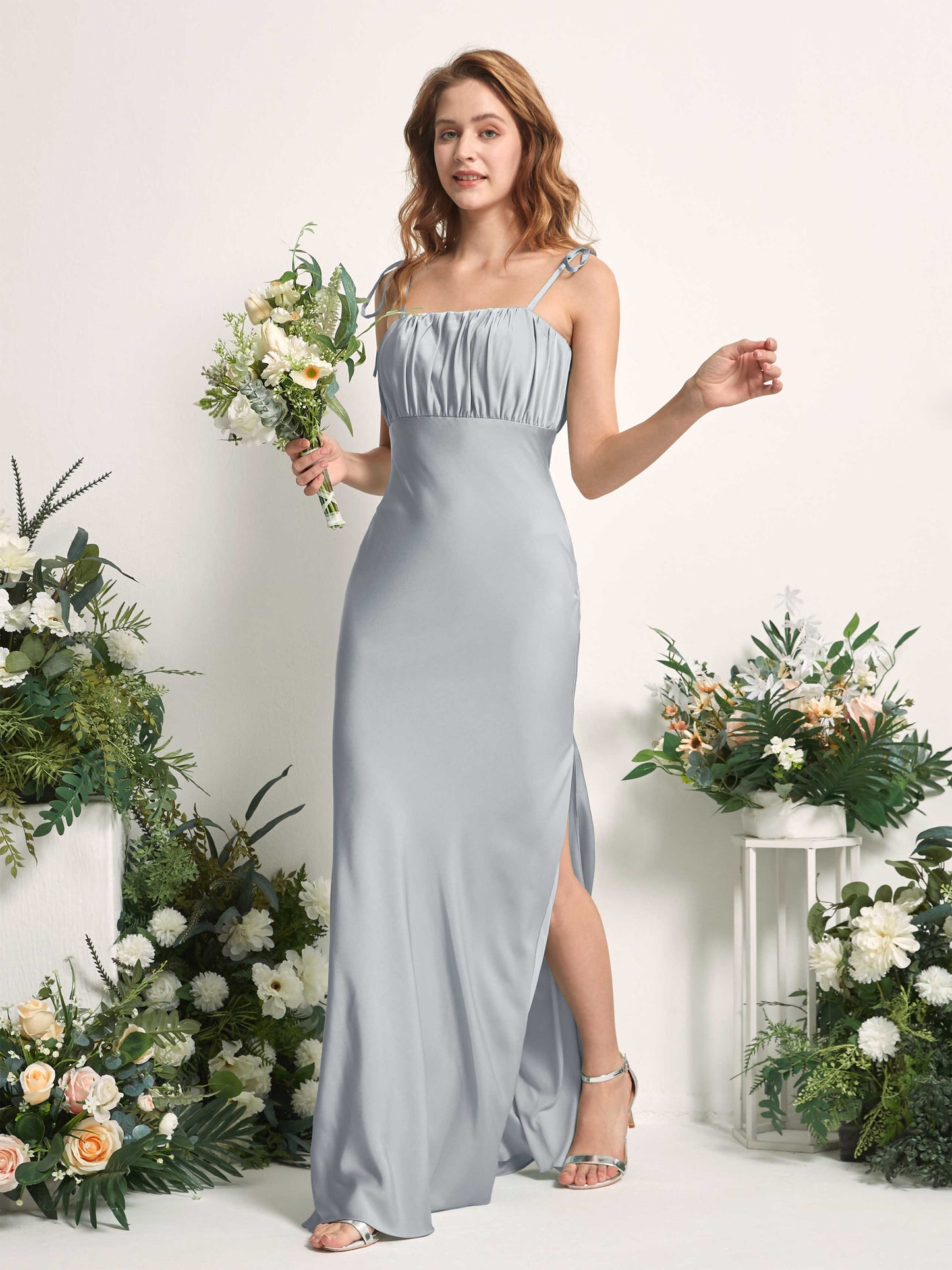 Avery Baby Blue Satin Sleeveless Maxi Dress