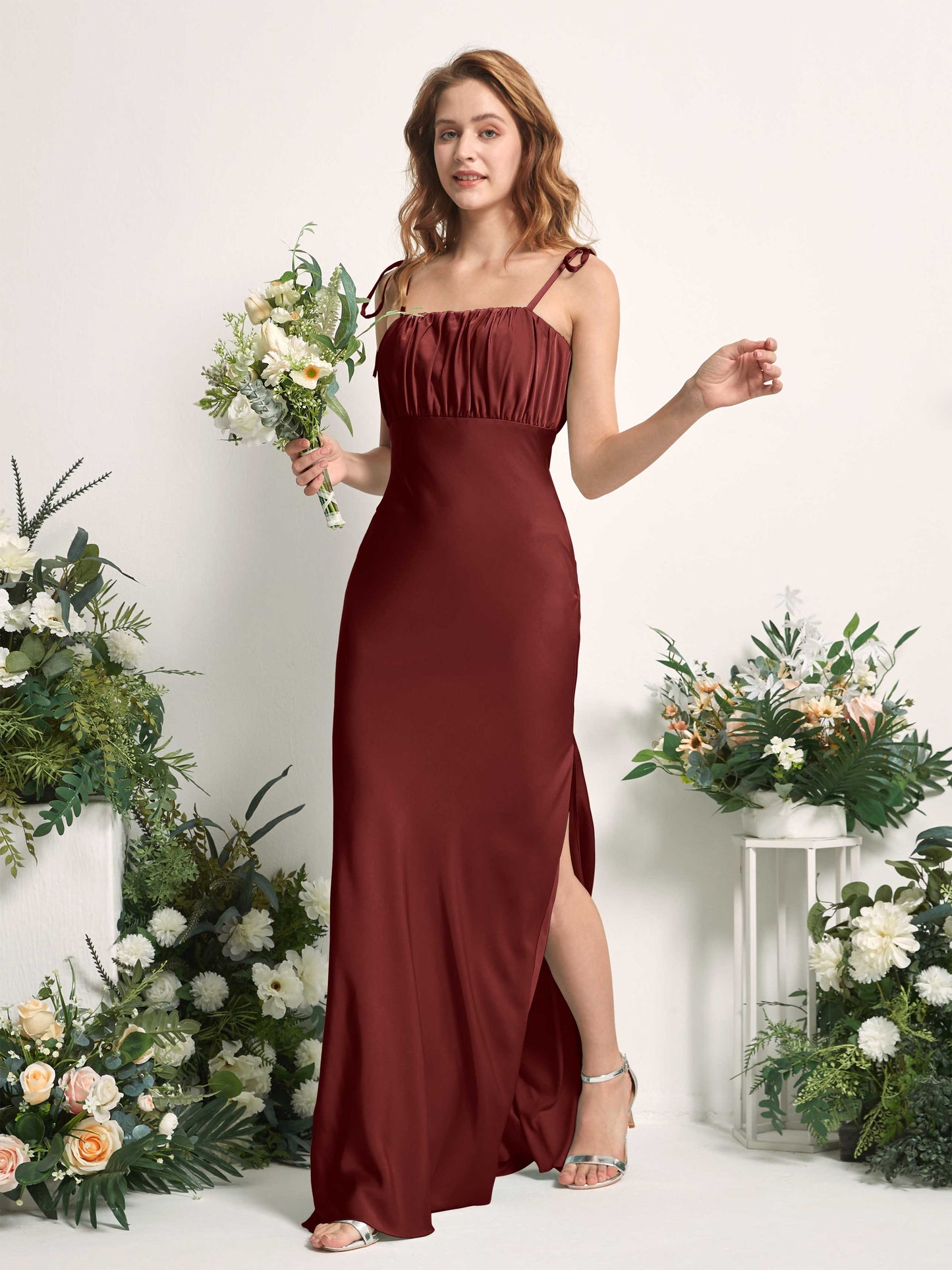 Avery Burgundy Satin Sleeveless Maxi Dress