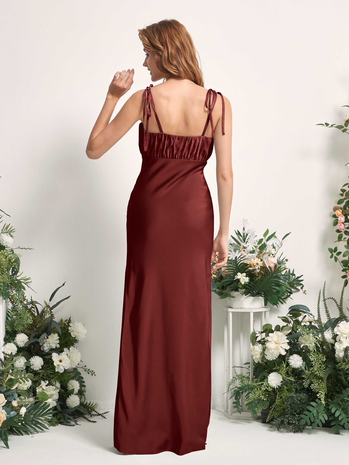 Avery Burgundy Satin Sleeveless Maxi Dress