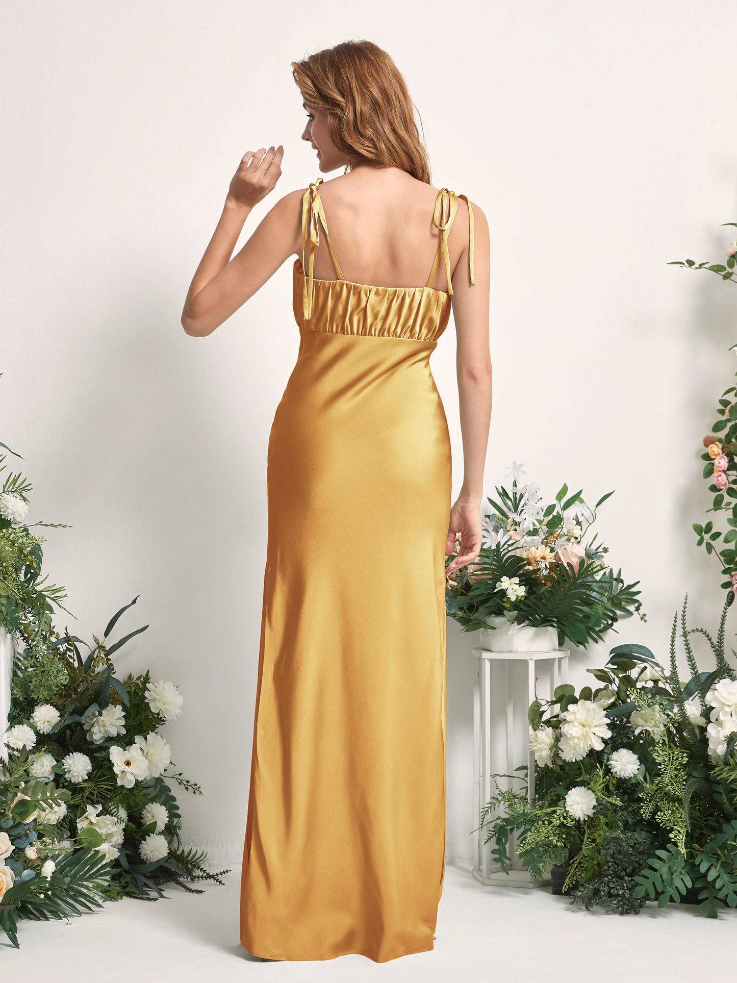 Avery Canary Satin Sleeveless Maxi Dress