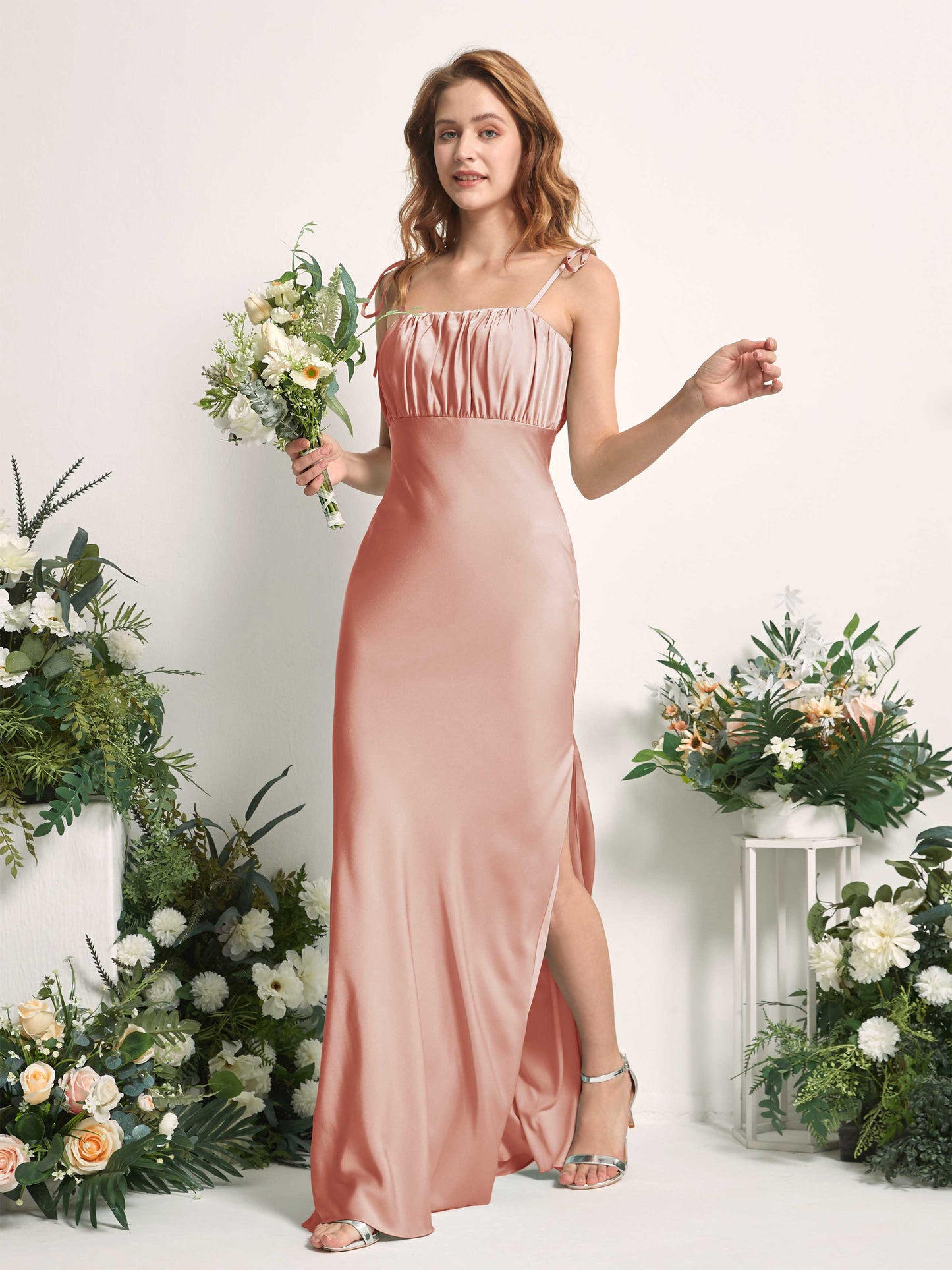 Avery Cantaloupe Satin Sleeveless Maxi Dress