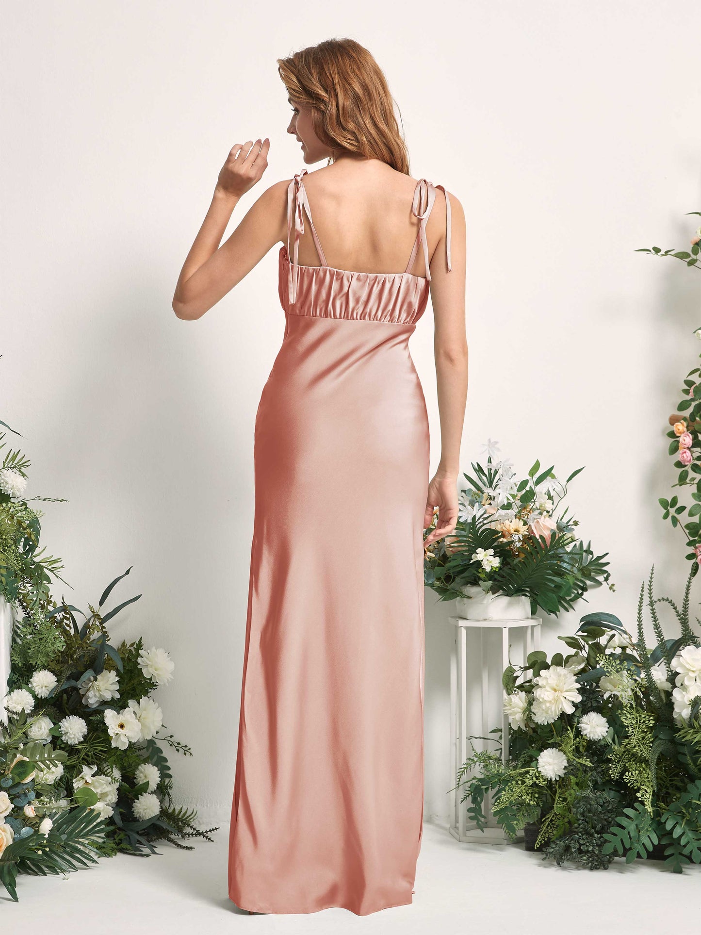 Avery Cantaloupe Satin Sleeveless Maxi Dress